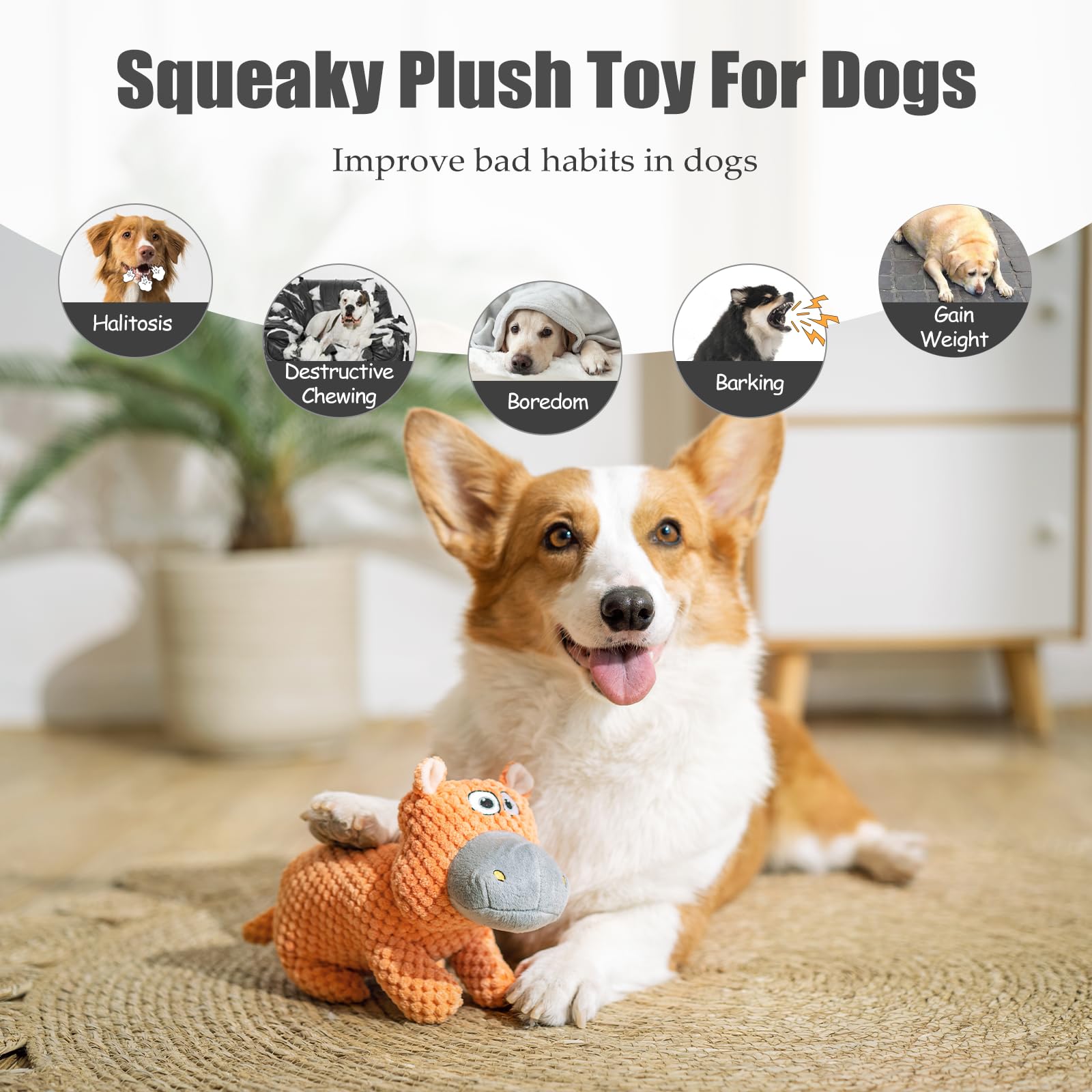 Angelisdoll Squeaky Dog Toys For Aggressive Chewers, Plush Chew Toy, Durable Crinkle Dog Toys To Keep Them Busy, Pet Toys For Pu