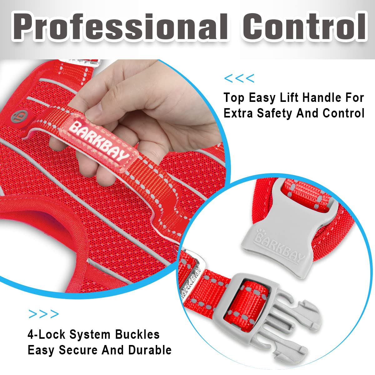 BARKBAY No Pull Dog Harness Front Clip Heavy Duty Reflective Easy Control Handle for Large Dog Walking with ID tag Pocket(Red,XL