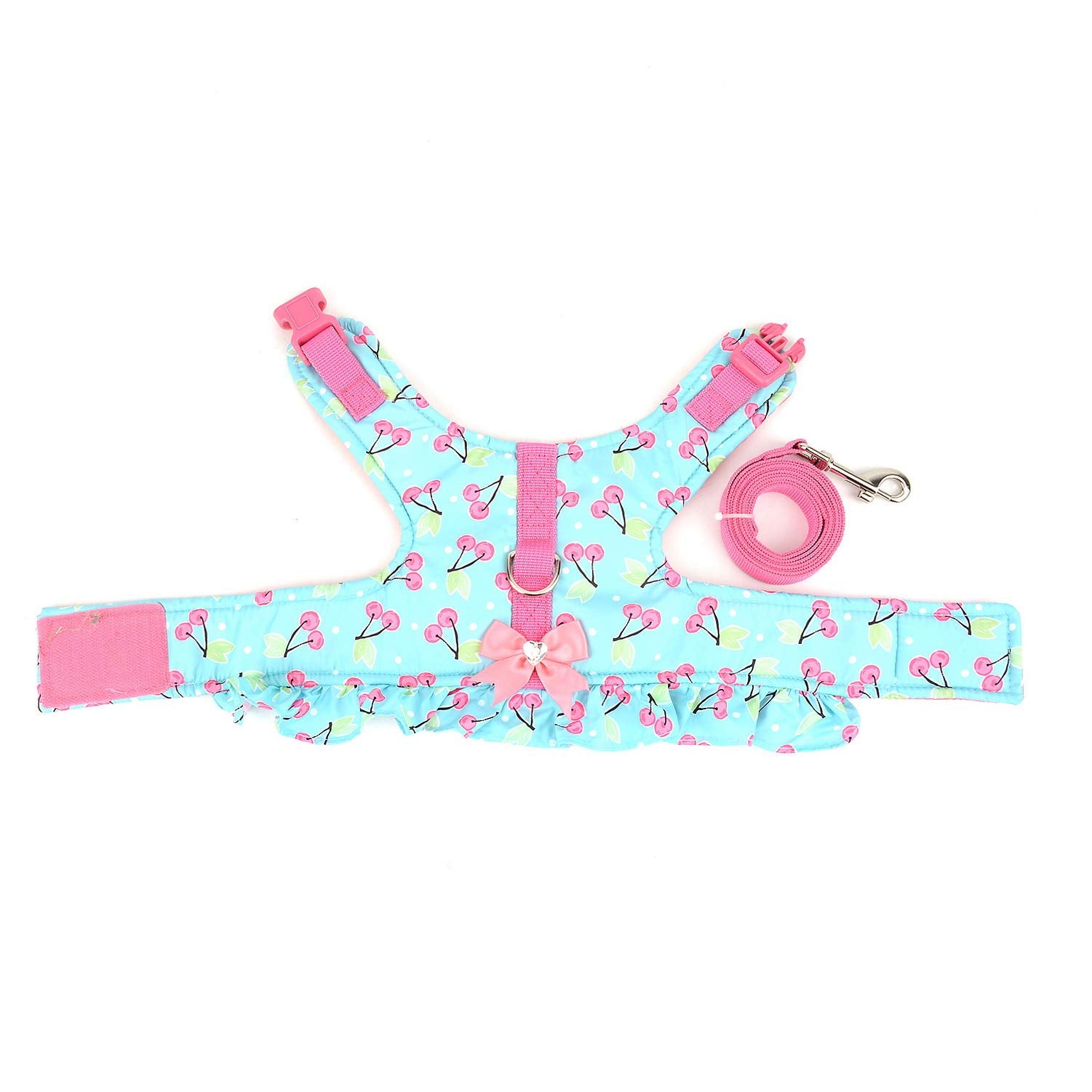 Zunea No Pull Small Dog Girl Harness Dress Escape Proof Cat Kitten Vest Harness Leash Set Step-in Soft Cotton Padded Cherry Prin