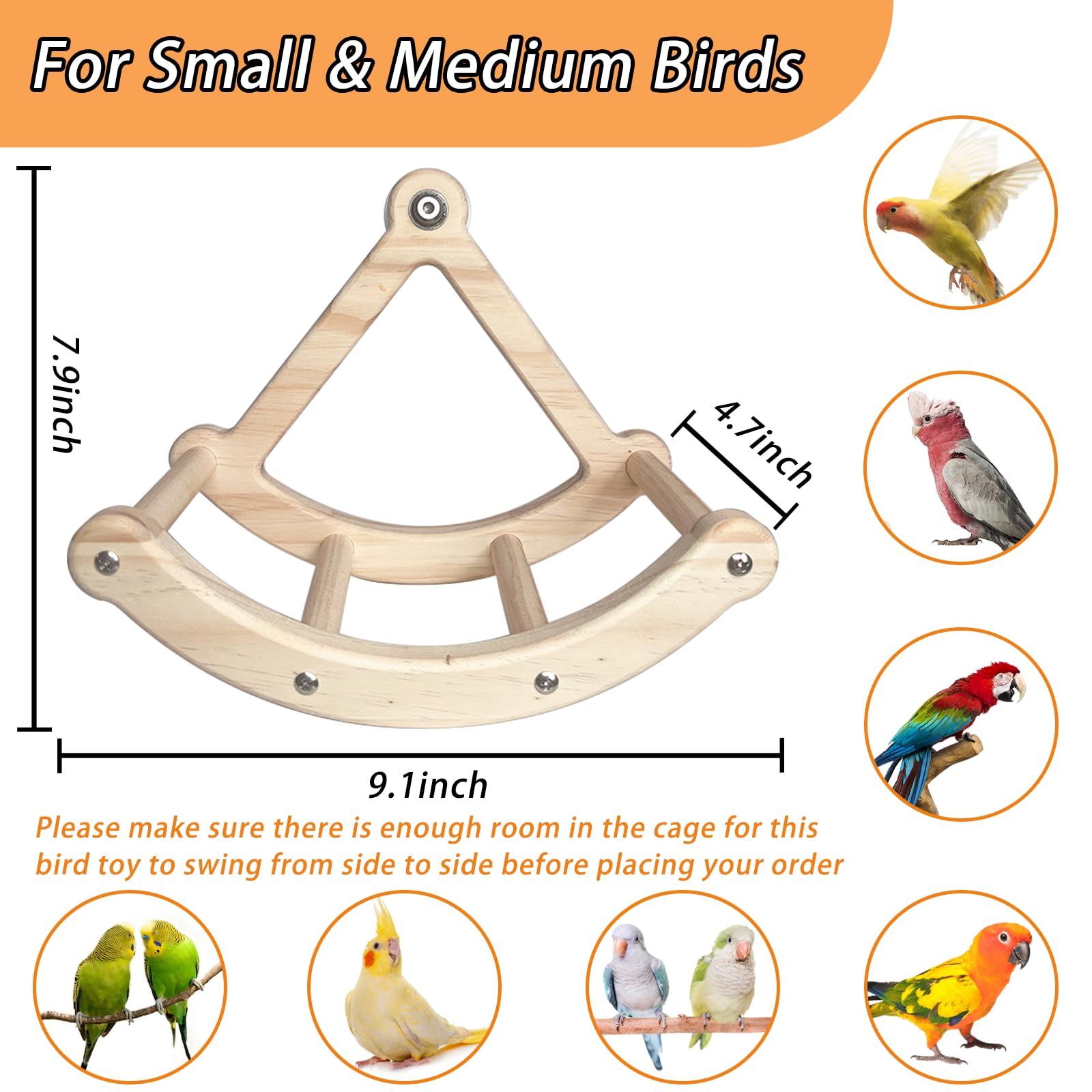 Bird Perch Toy,Wooden Rocking Perch Exercise Wheel, Interactive Bird Intelligence Puzzle for Animals Parrot,Green Cheeks, Baby L