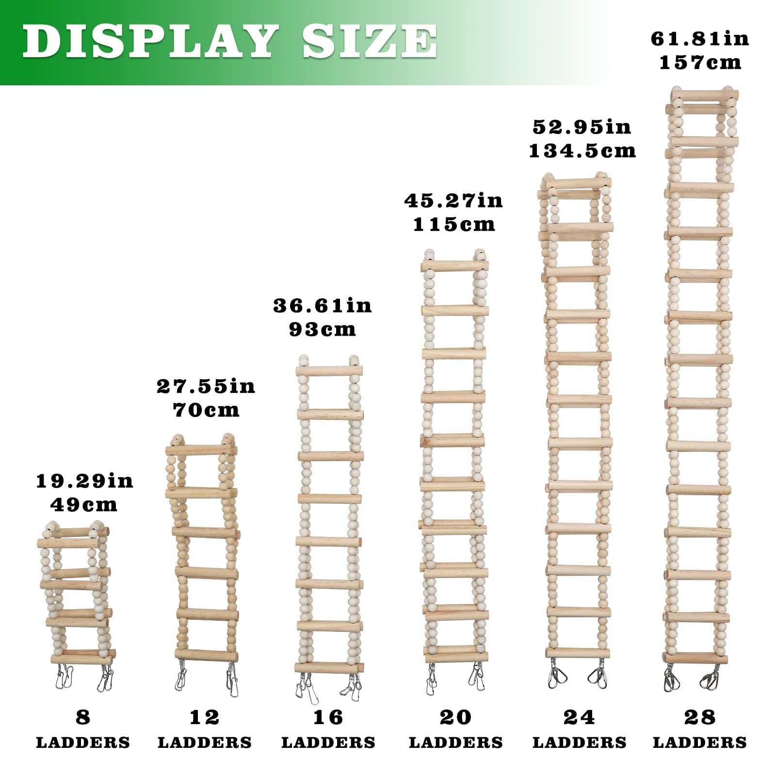 Bird Wooden Ladder Bridge, Pet Hamster Climbing Ladder Toys, Ladders Swing Toys, Wood Climbing Ladders For Bird Parrot Hamster Squirrel Totoro Sugar Gliders (28 Ladders)(61.81X3.14 Inches)