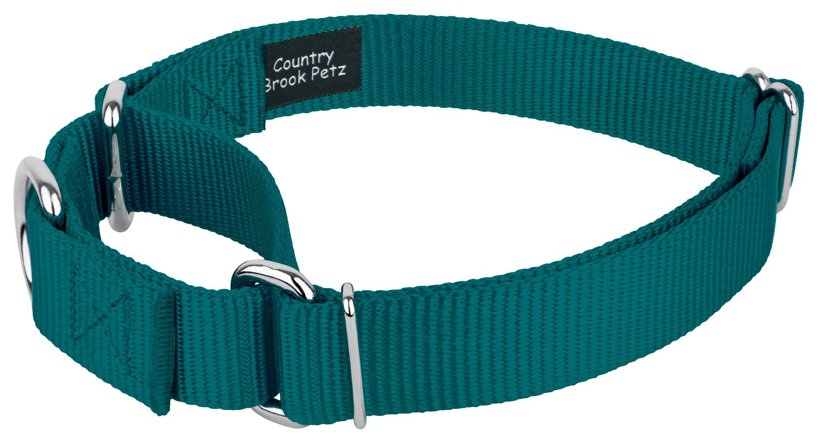 Country Brook Petz - Teal Martingale Heavyduty Nylon Dog Collar And Double Handle Leash (3/4 Inch, Small)
