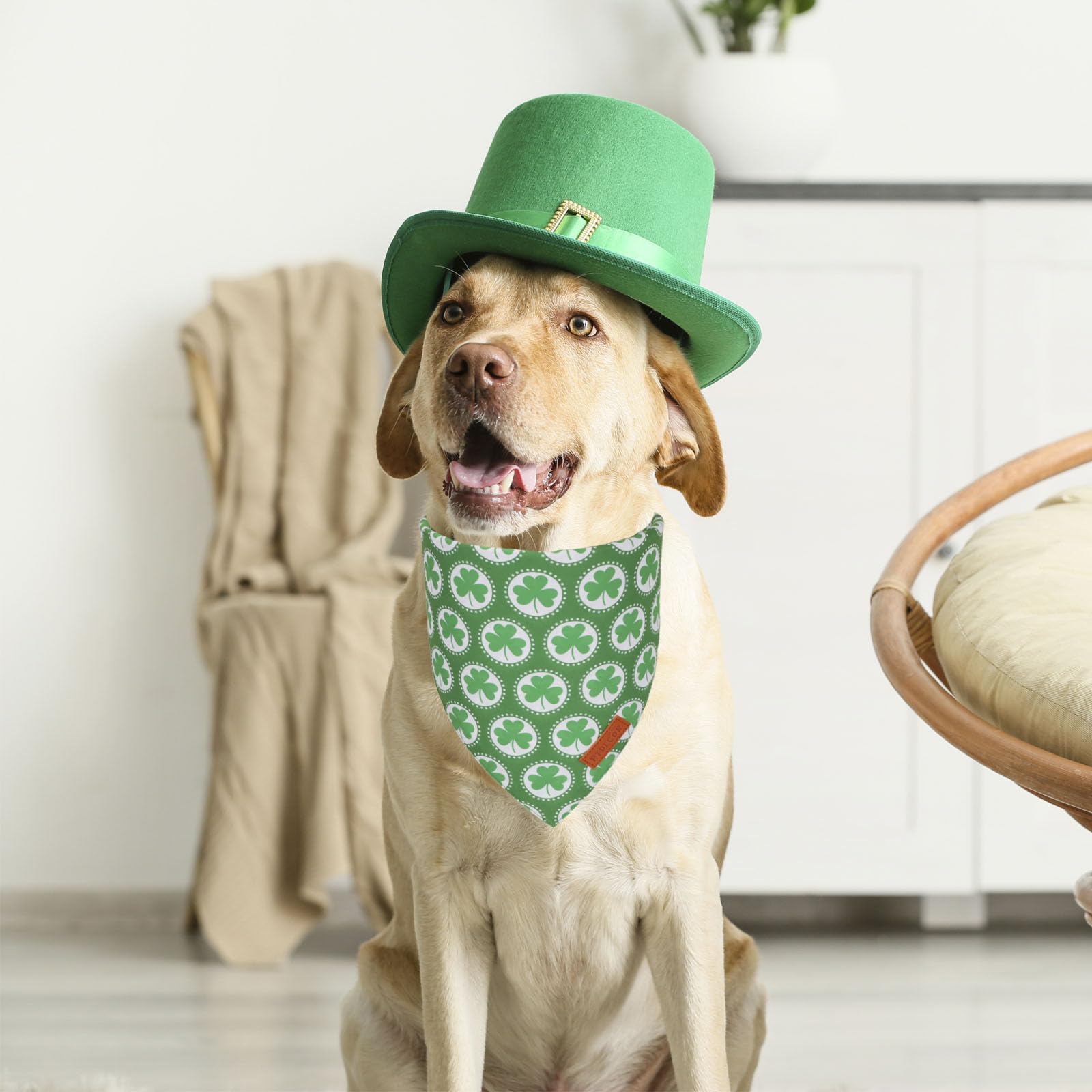 Ptdecor St.Patrick'S Day Dog Bandana,Green Shamrock Reversible Holiday Dog Scarf, Multi Size, Triangle Irish Bandanas For Medium