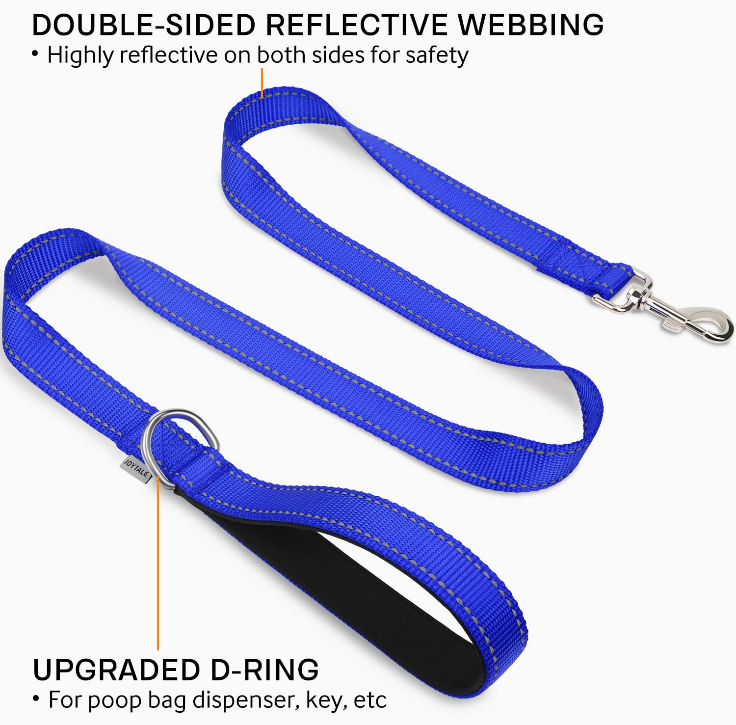 Joytale Double-Sided Reflective Dog Leash, 6 Ft/5 Ft/4 Ft, Padded Handle Nylon Dogs Leashes For Small & Medium Dogs Walking, Navy Blue, 5Ft