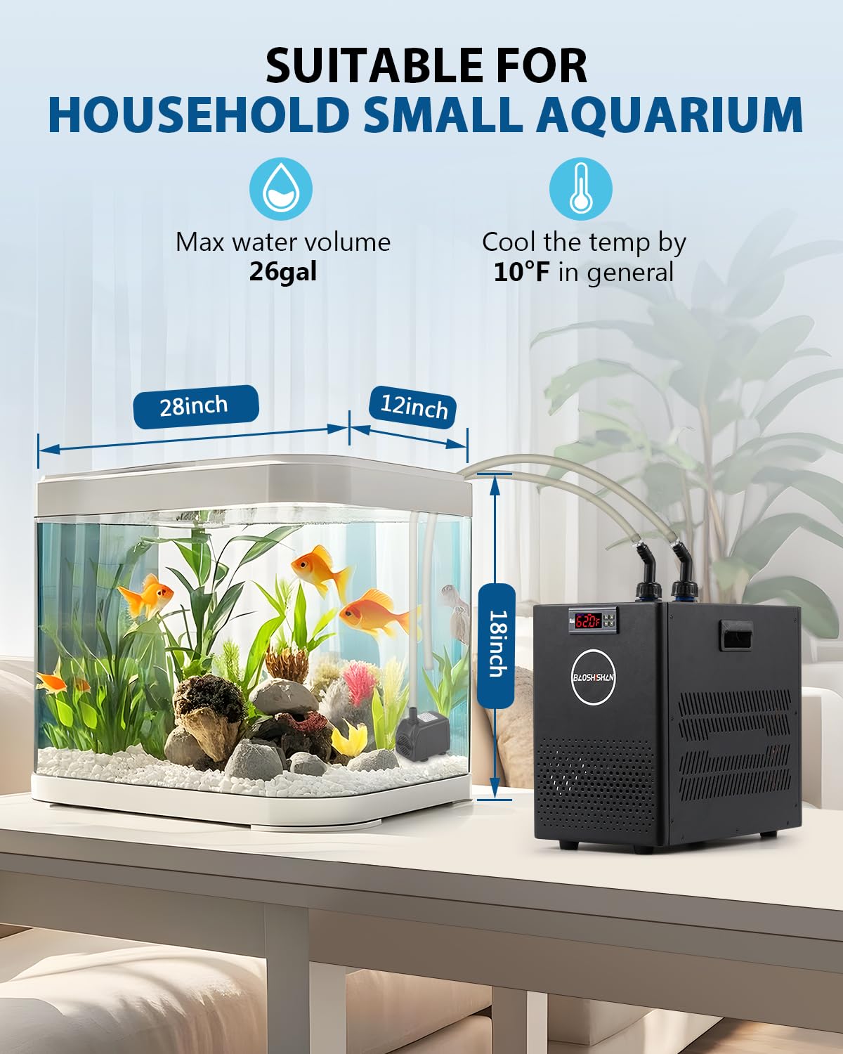 BAOSHISHAN 100L Aquarium Chiller 26gal 1/13 HP Water Chiller for Fish Tank with Compressor Refrigeration Special Quiet Design fo