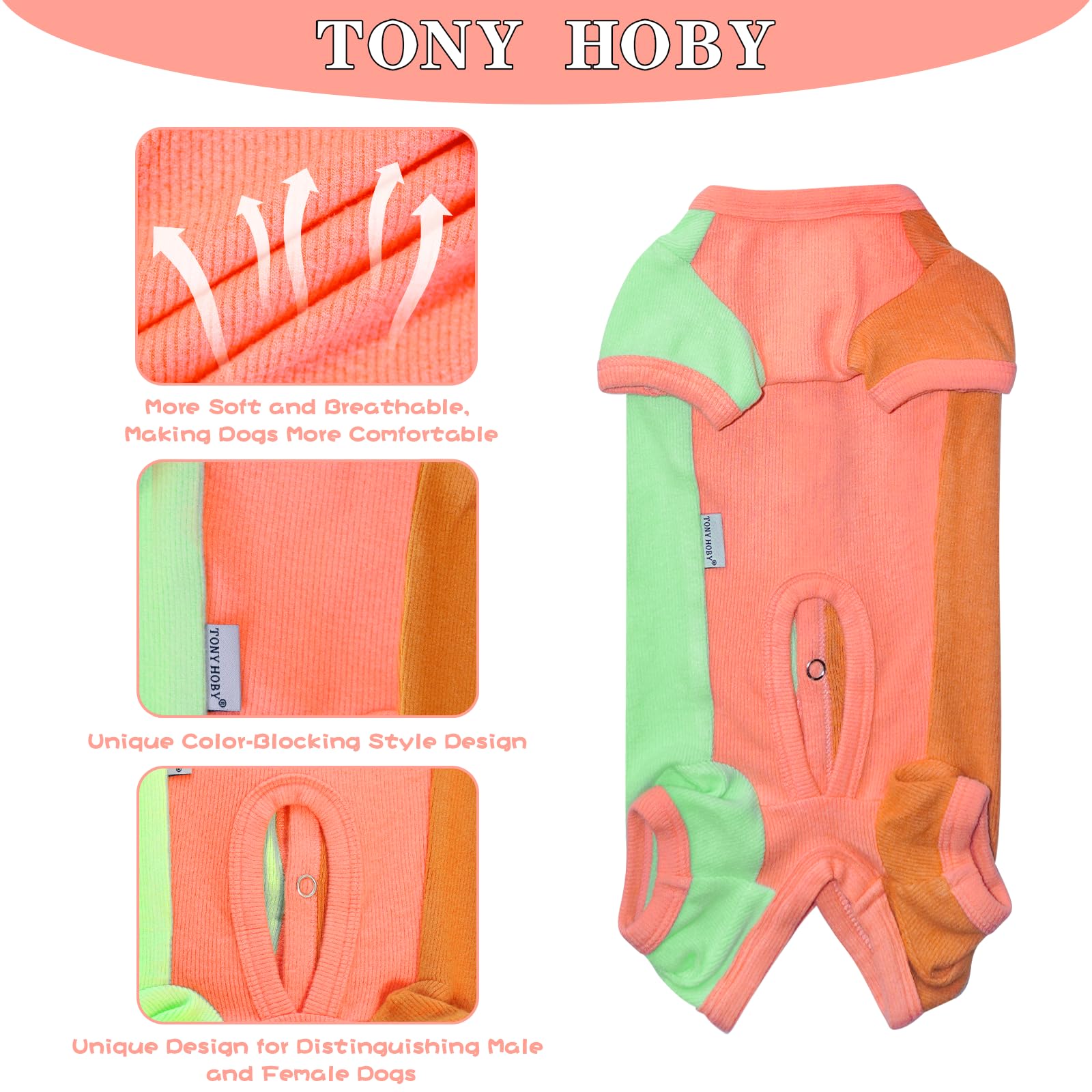 Tony Hoby Dog Pajamas, Male Dog Pajamas Thermal Jumpsuit, Fashion Clashing Color Pet Clothes For Small Medium Dogs (Brown&Orange