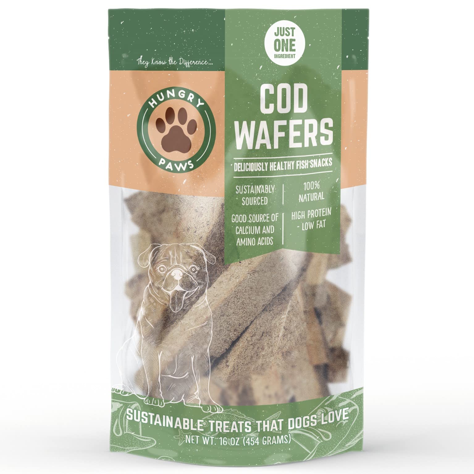 Hungry Paws Cod Fish Wafer Dog Treat - Omega-3 Rich Snack, 1 Pound