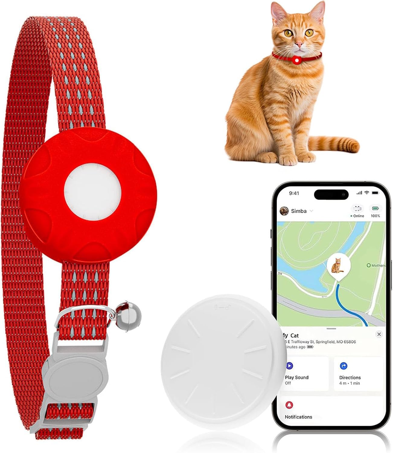 Cat Gps Tracker For Cats, Waterproof Pet Gps Tracker, Cat Gps Tracker Collar With Safety Elastic Buckle, Compatible With Apple F