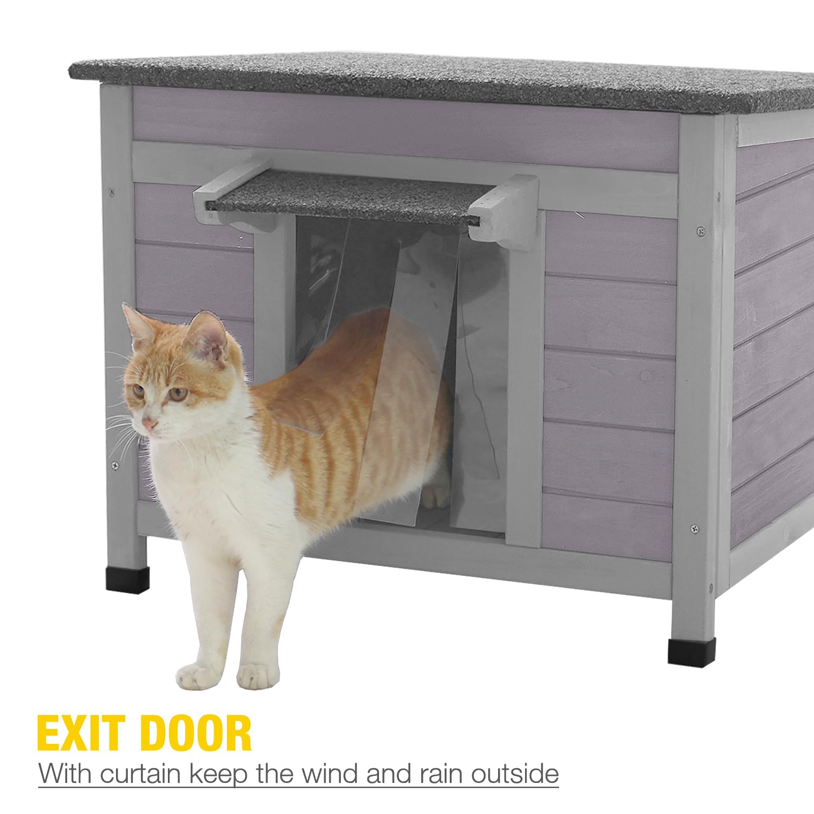 Cat House Outdoor Feral Kitty Houses With Curtain For Cats Insulated, Weatherproof Roof (Single-Deck)