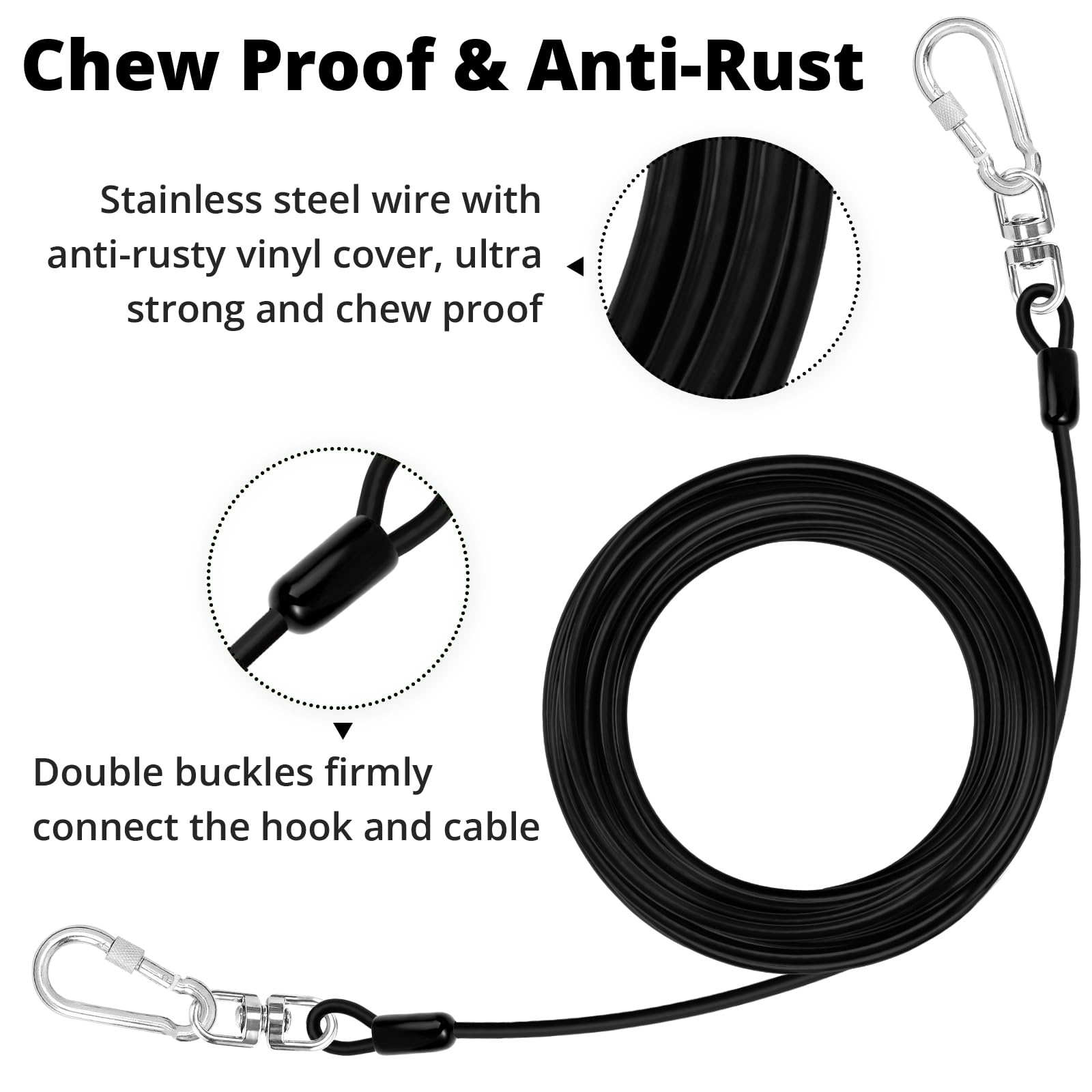 Jenico Dog Tie Out Cable: 20Ft Dog Lead For Yard - Heavy Duty Chain Leash Outside For Small Large Dogs Up To 500 Lbs - Outdoor R