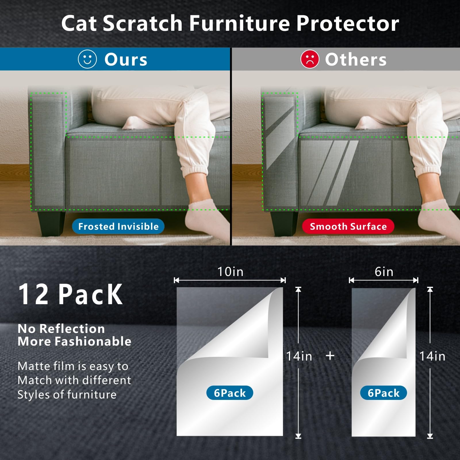 Maicobi Cat Scratch Furniture Protector 12-Pack - Clear Self-Adhesive Couch Guards - Anti-Scratch Deterrent For Sofa And Upholst