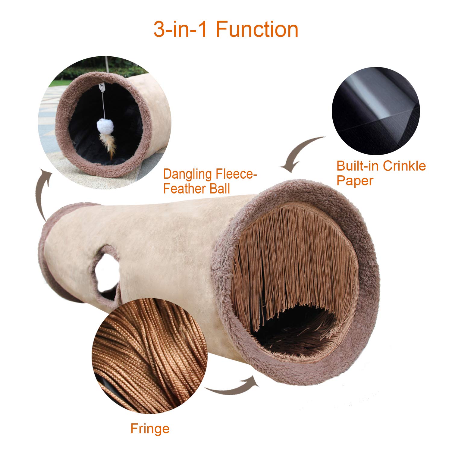 Petest Collapsible Cat Tunnel Pet Play Tube Crinkle Tunnel with Cat Toys