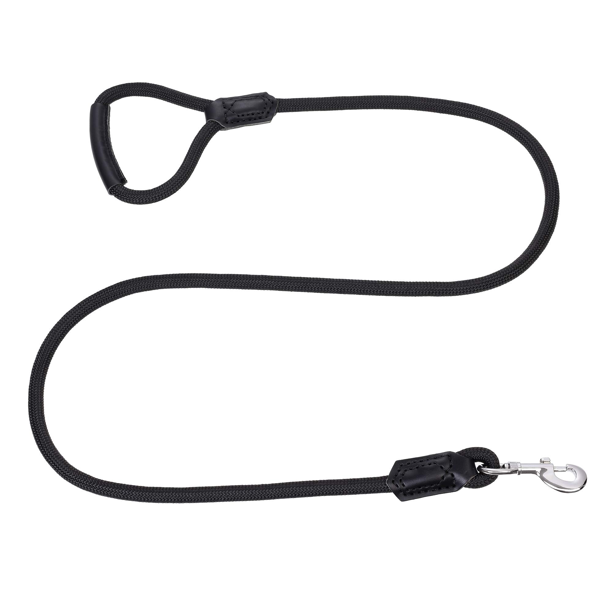 Mile High Life | Premium Leather Dog Leash | Strong Rope Leash | Leather Handle | Zinc Alloy Strong Clasp | Small Medium Large Dogs | 4/5/6 Feet(Black, 72 Inch (Pack Of 1))
