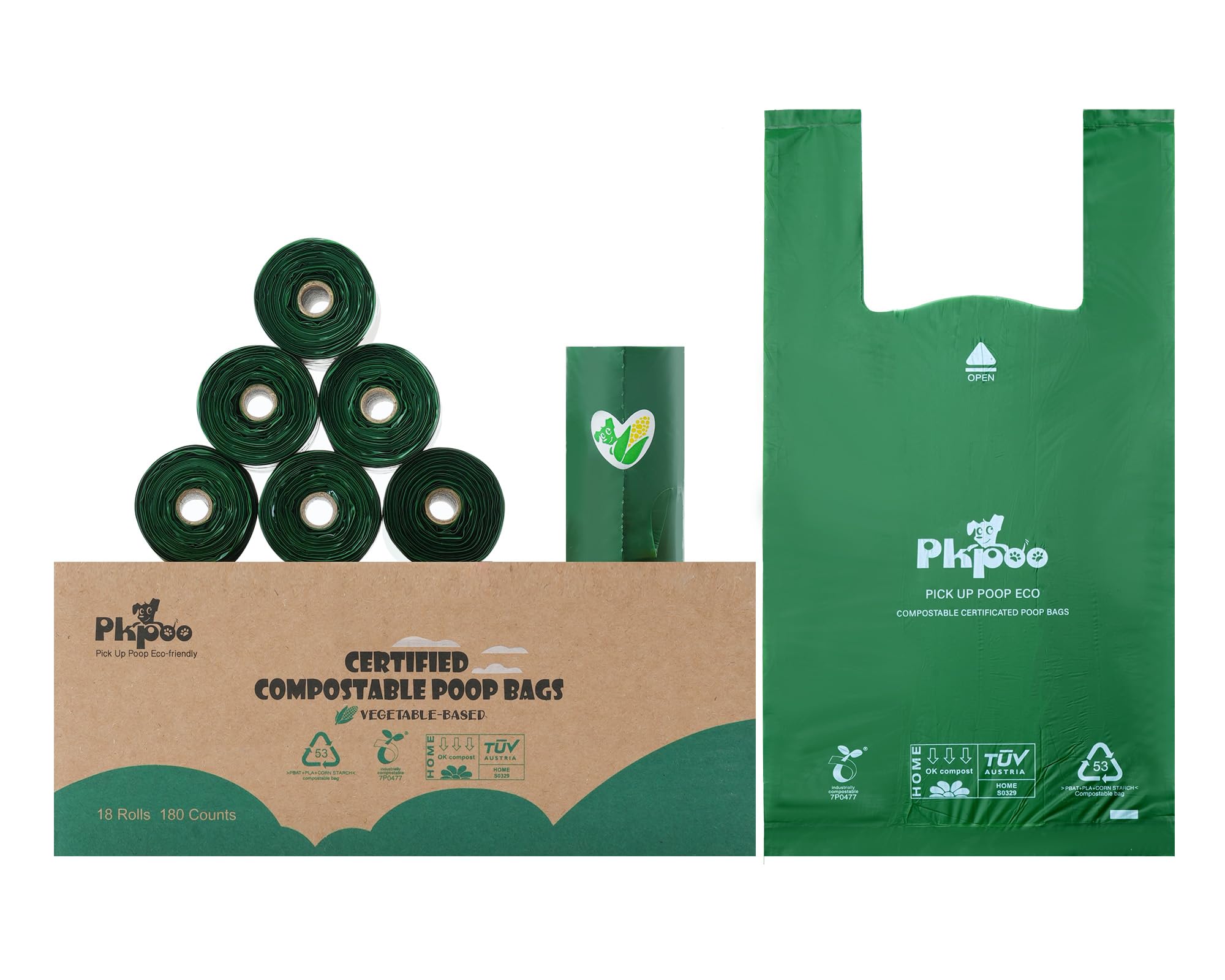 Pkpoo 100% Compostable Dog Poop Bags With Handles, Extra Wide, Vegetable-Based Large Poop Bags For Dogs, Biodegradable Waste Bag