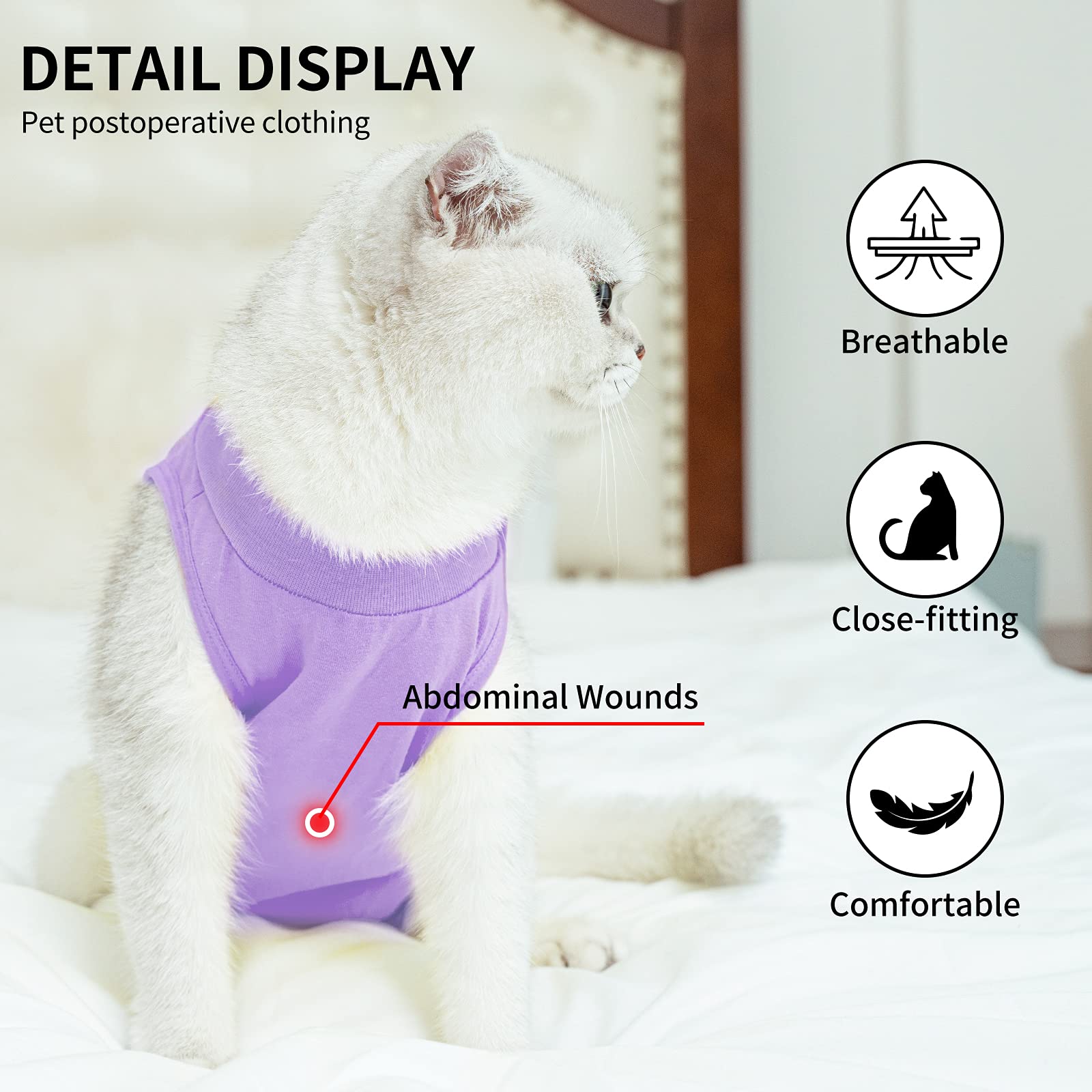 Kitten Onesies,Cat Recovery Suit For Abdominal Wounds Or Skin Diseases,After Surgery Wear Anti Licking Wounds,Breathable E-Colla