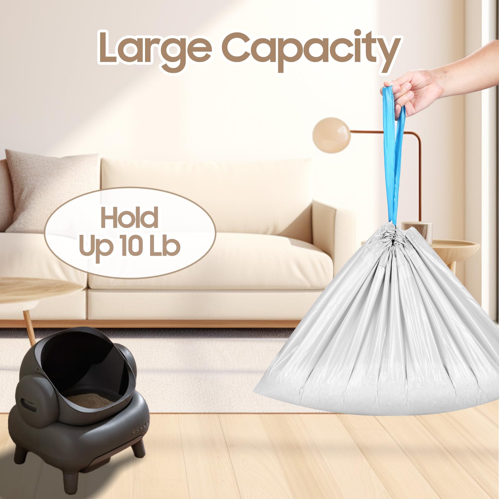 60 Count Cat Litter Replaced Waste Bags Liners for Neakas M1 PetPivo Open-Top Self-Cleaning Cat Litter Box, Disposable Pet Wast