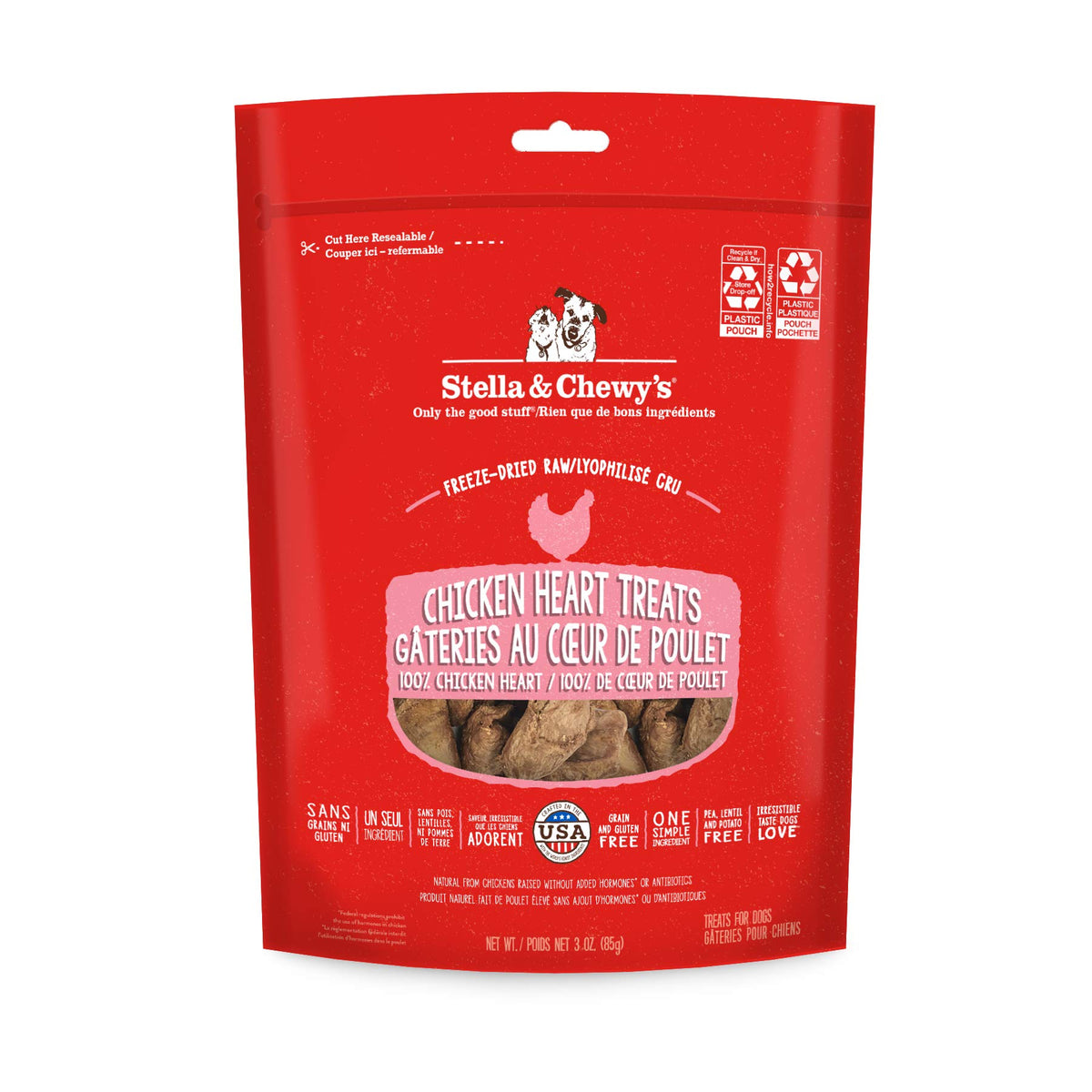 Stella & Chewys Freeze-Dried Raw Single Ingredient Chicken Hearts Dog Treats, 3 Oz. Bag