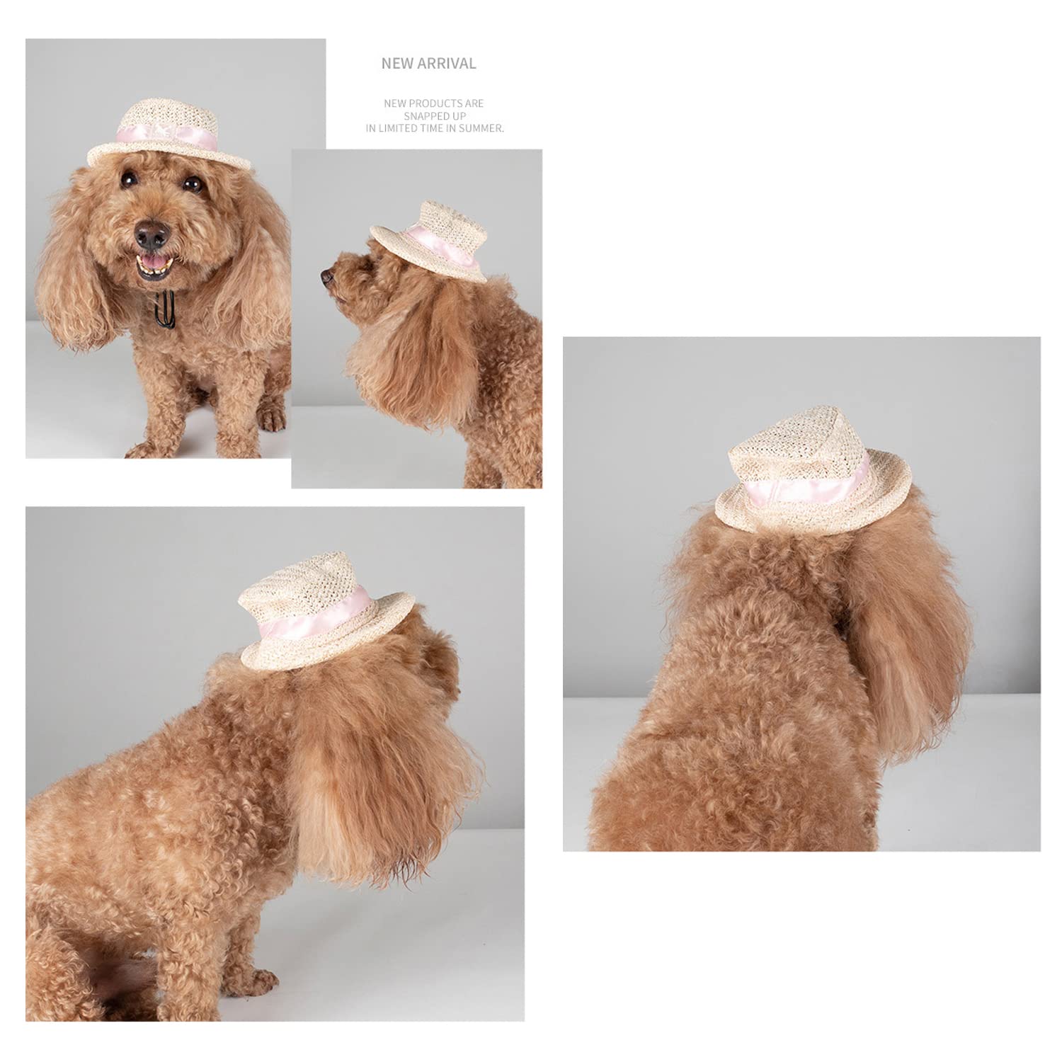 Harikaji Dog Top Hat,Pet Round Straw Hat,Dog Visor Mesh Sun Cap,Bucket Cap For Small Medium Large Dog Cats Rabbits(White,Xl)