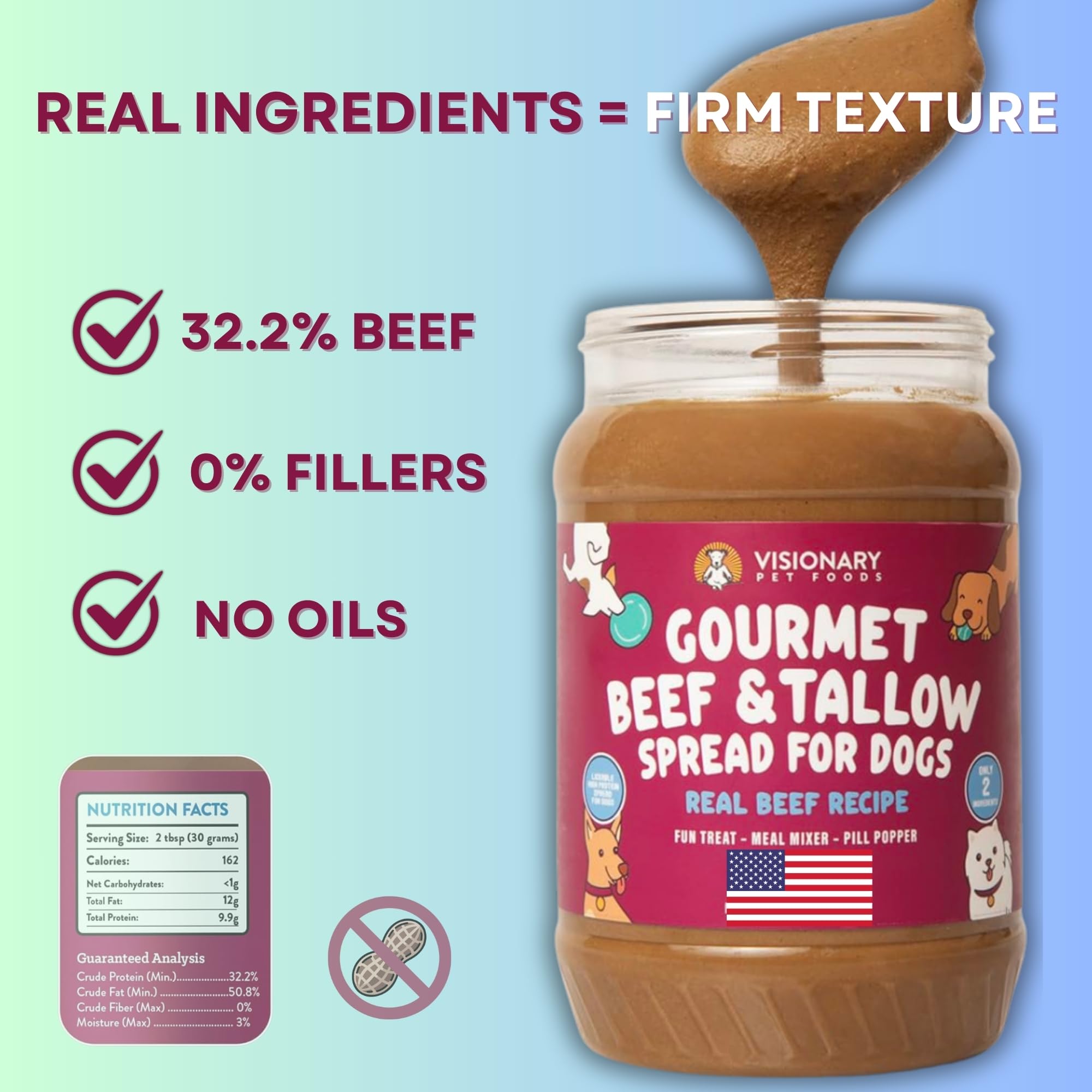 Visionary Pet Foods Beef Meat Spread - Healthy Dog Treat - Alternative to Dog Peanut Butter, Xylitol Free, No Sugar and Filler F