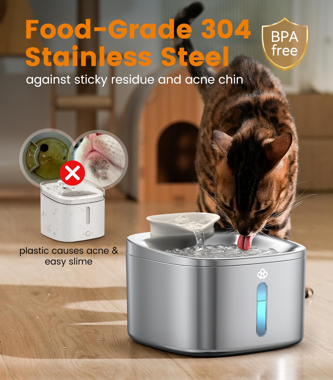 Oneisall Stainless Steel Cat Water Fountain, 3.5L/118Fl Oz Automatic Pet Drinking Fountains For Cats Indoor, Quiet Running Cat W
