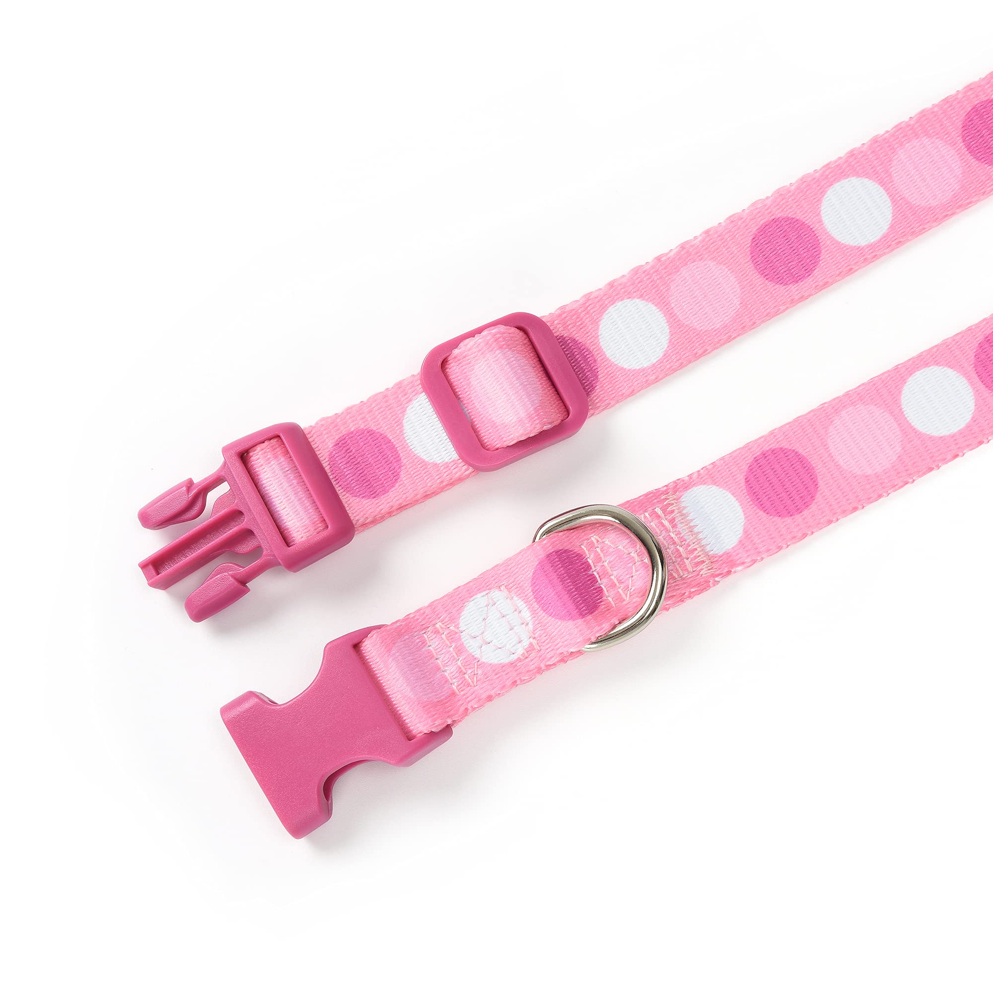 Mile High Life Dog Collar | Cute Puppy Collars | Lightweight Girl Dog Collar | Soft Boy Dog Collars | W Geometric Plaid Wave Line Pattern (Pink Big Dots, Large)