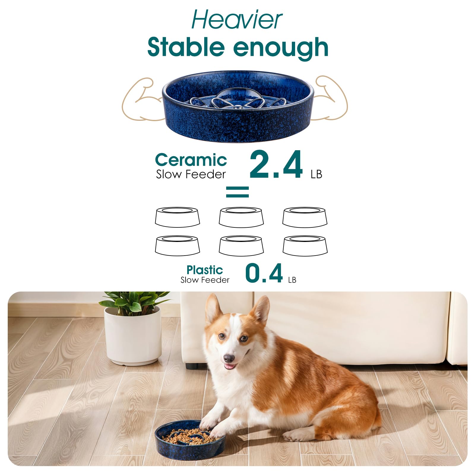 vancasso Slow Feeder Dog Bowl, 1.5 Cups, Blue Ceramic Puzzle Maze for Medium Breeds, Model VC-MSGW-HB-B-02-VIP011