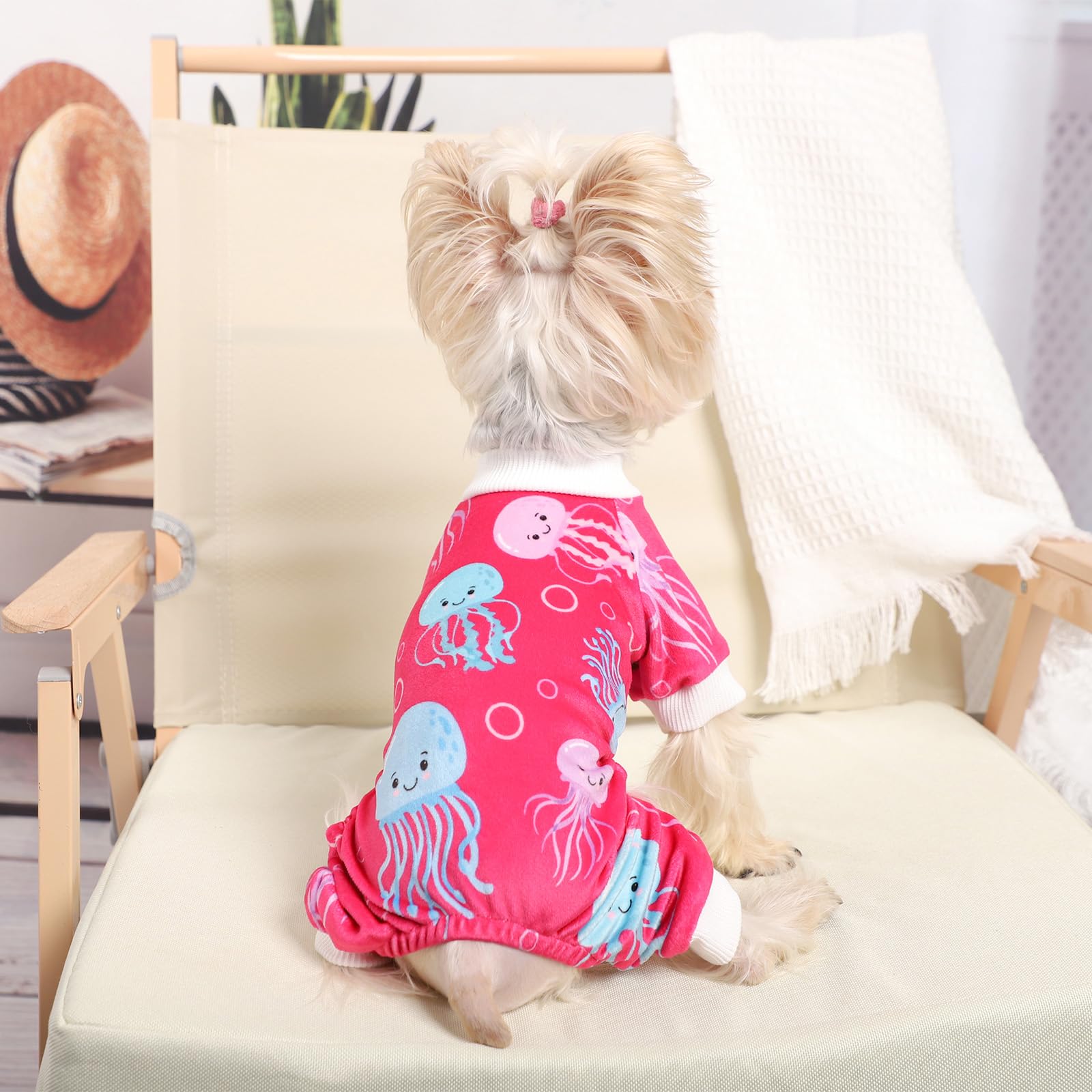 Kosiyi Small Dog Valentine's Day & Christmas Pajamas, Unisex Dog Onesie, X-Small, Rose Red, Velvet/Polyester, Warm & Comfortable