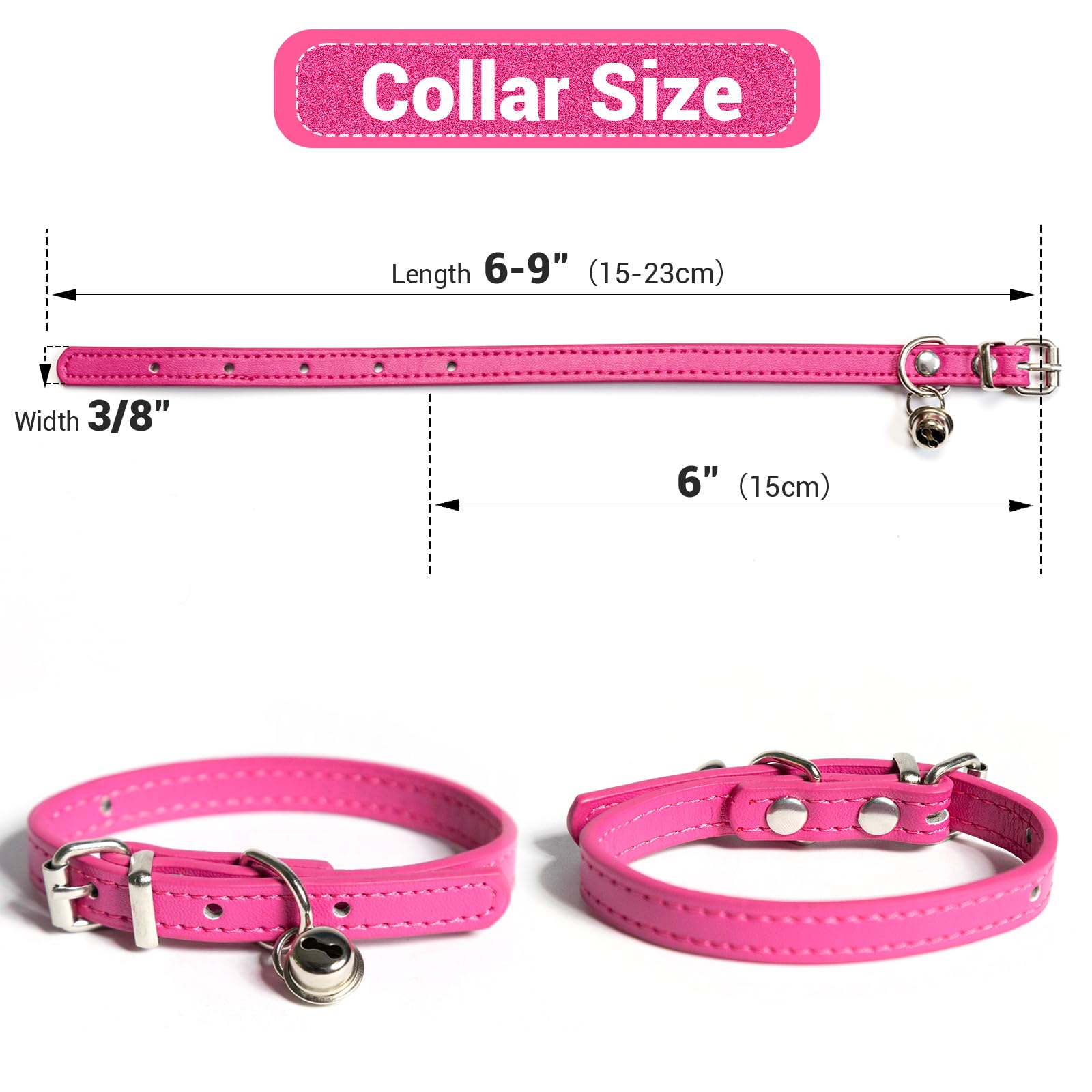 Jestrem Dog Collar For Small Cat Dogs, Pink Dog Collar, Adjustable Teacup Dog Collar For Puppy Small Dogs Cats, Pink, 3/8 Inch W