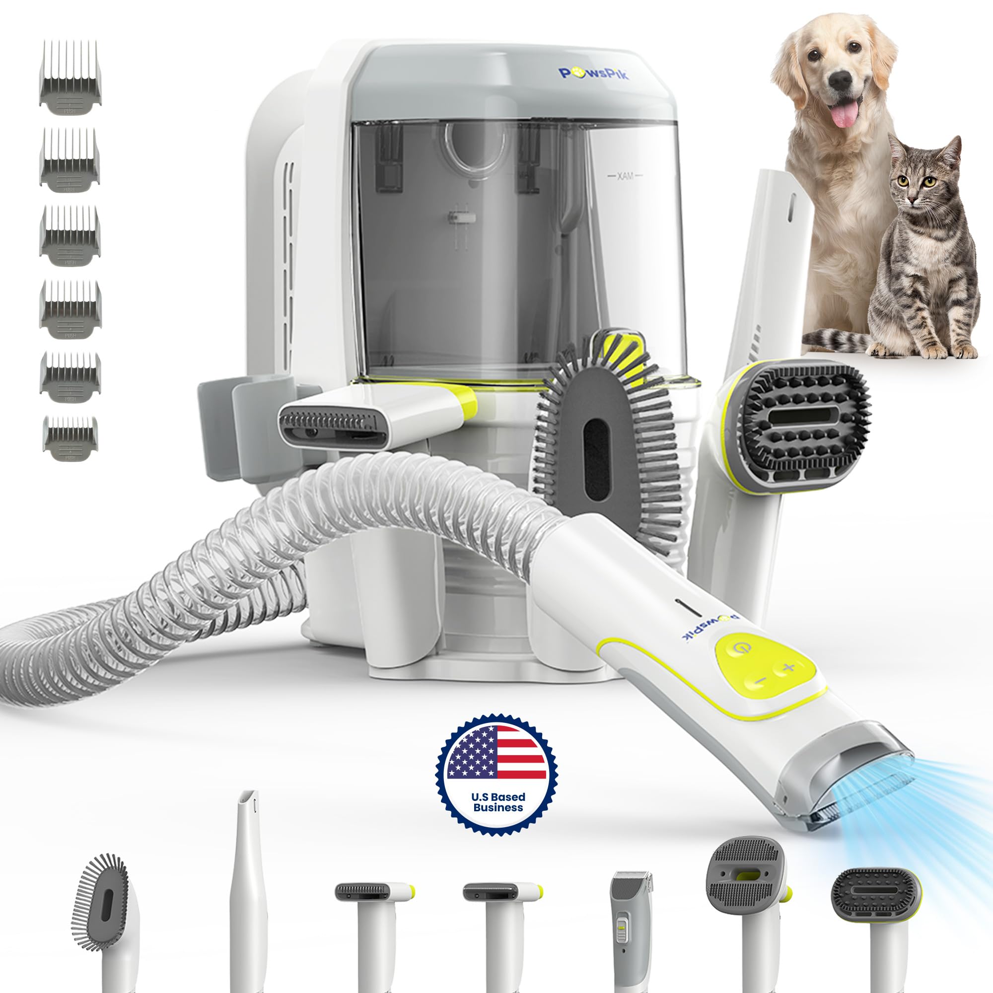 Professional Dog Grooming Vacuum Kit, Dogs & Cats, Direct Handheld Control, 7 Grooming Tools, Deshedding And Dematting For Groom