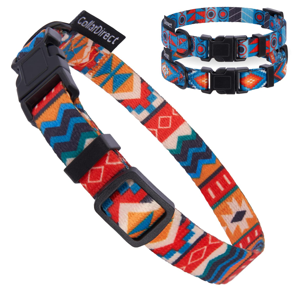 Collardirect Dog Collar For Small Medium Large Dogs Or Puppies, Cute Unique Design With A Quick Release Buckle, Tribal Ethnic Aztec Pattern, Adjustable Soft Nylon (Tribal, Neck Fit 10'-13')