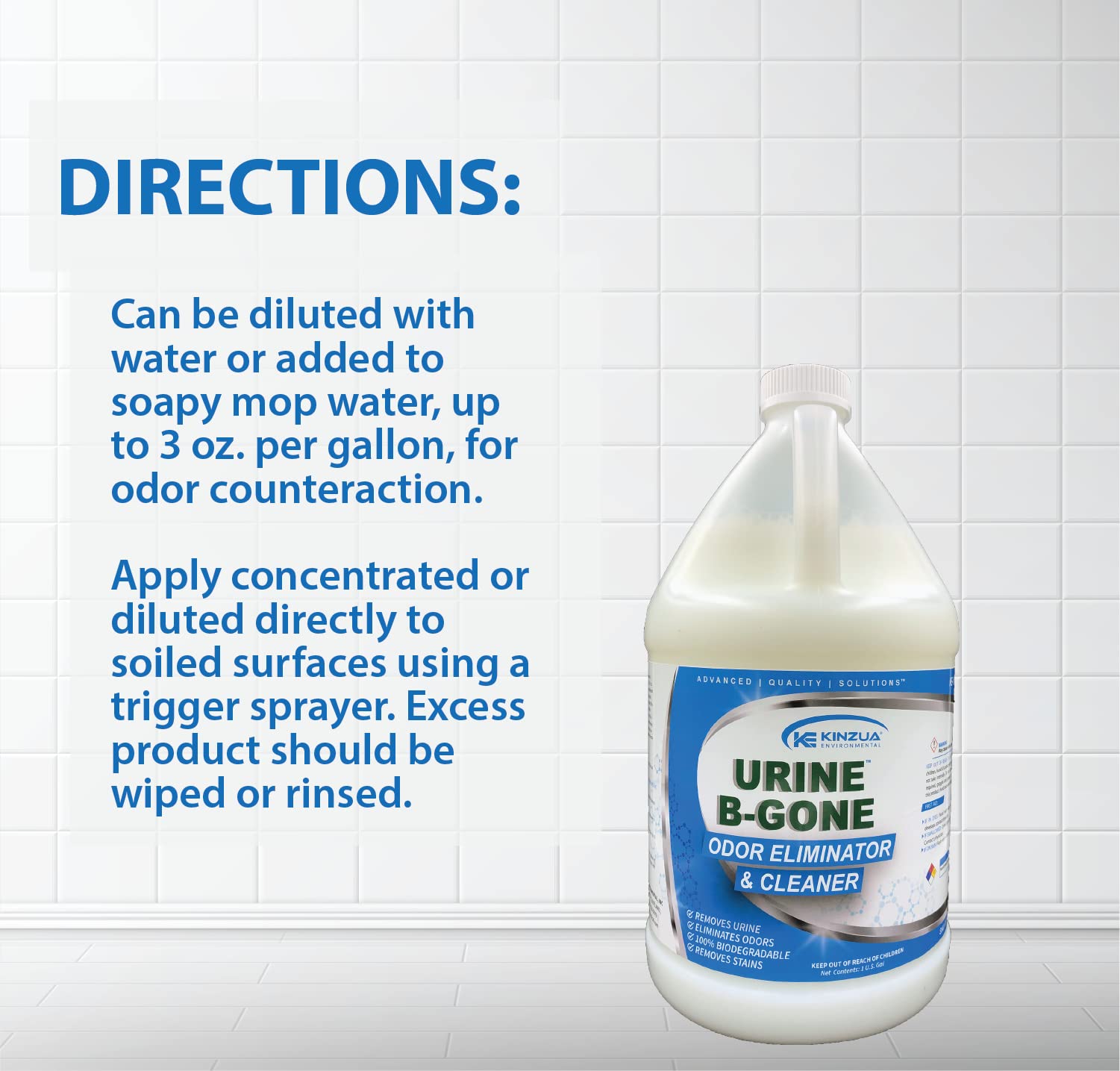 Urine-B-Gone Professional Urine Enzyme Odor Eliminator, 128 Fl Oz, Model KE-189UBG-1, Effectively Eliminates Stains and Odors