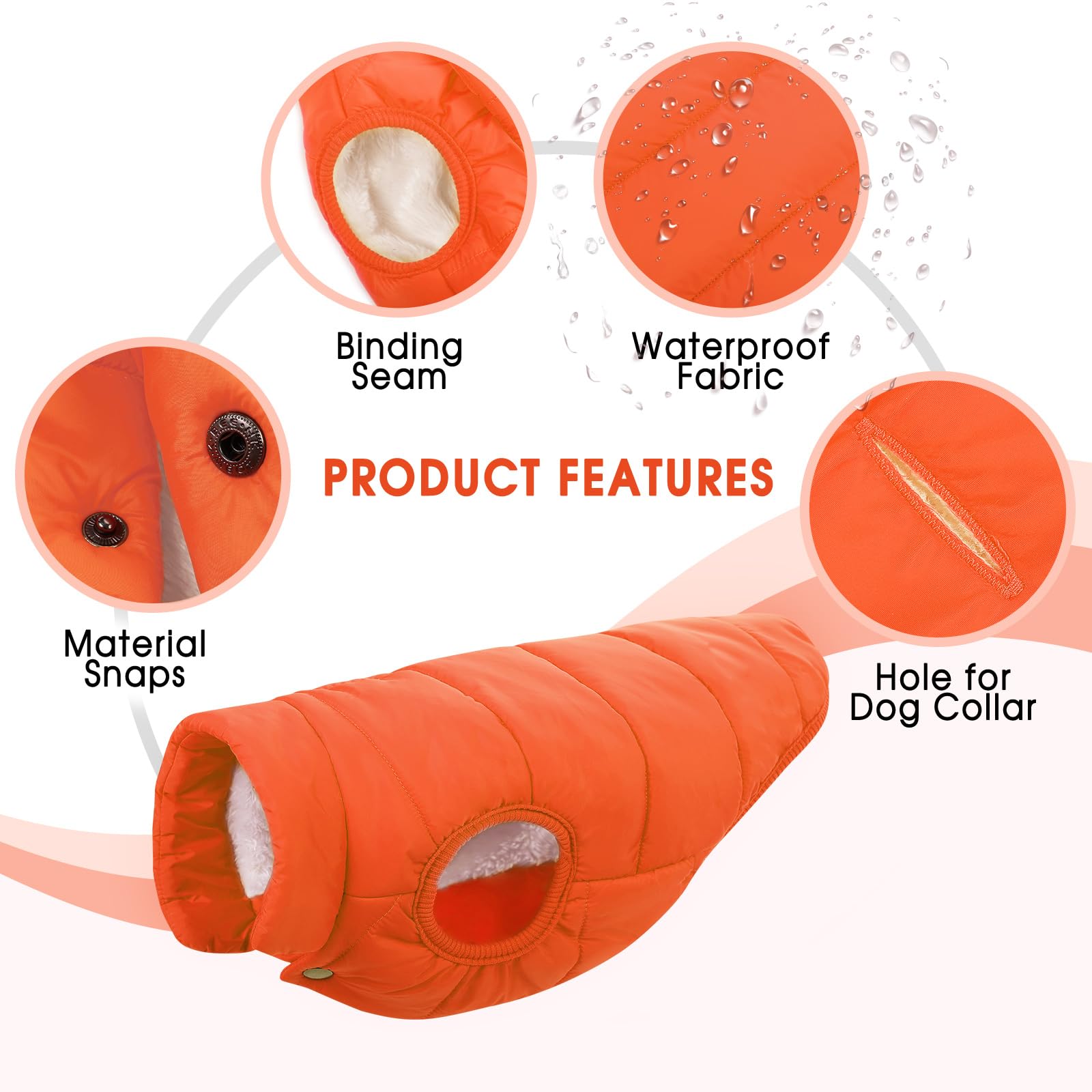 Asenku Windproof Dog Winter Coat Waterproof Dog Jacket Warm Dog Vest Cold Weather Pet Apparel With 2 Layers Fleece Lined For Small Medium Large Dogs (Orange, 3Xl)