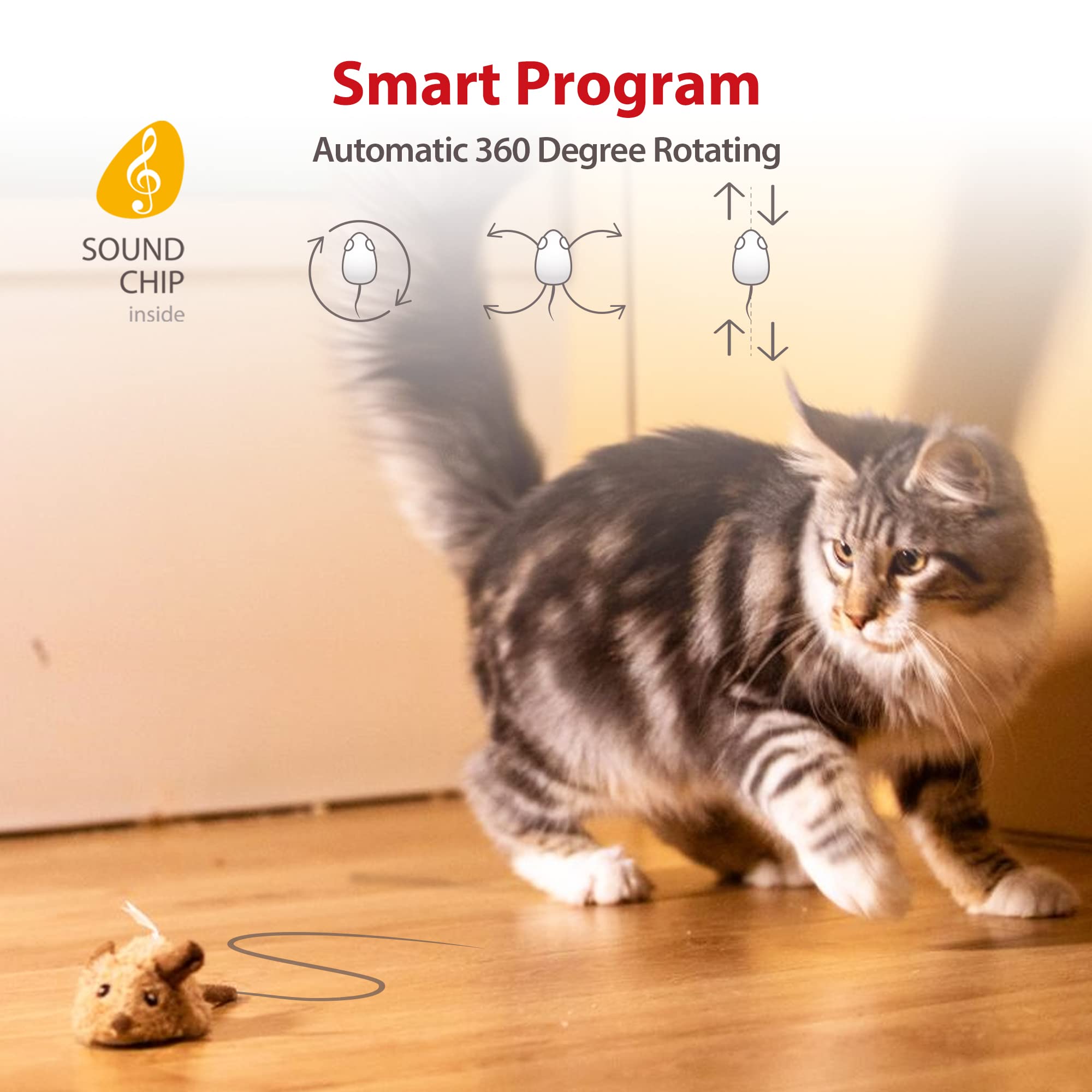 Gigwi Interactive Cat Toys for Indoor Cats, Cat Mouse Toys 2 Pcs with Electronic Realistic Squeaky Sound, Automatic Moving Kitte