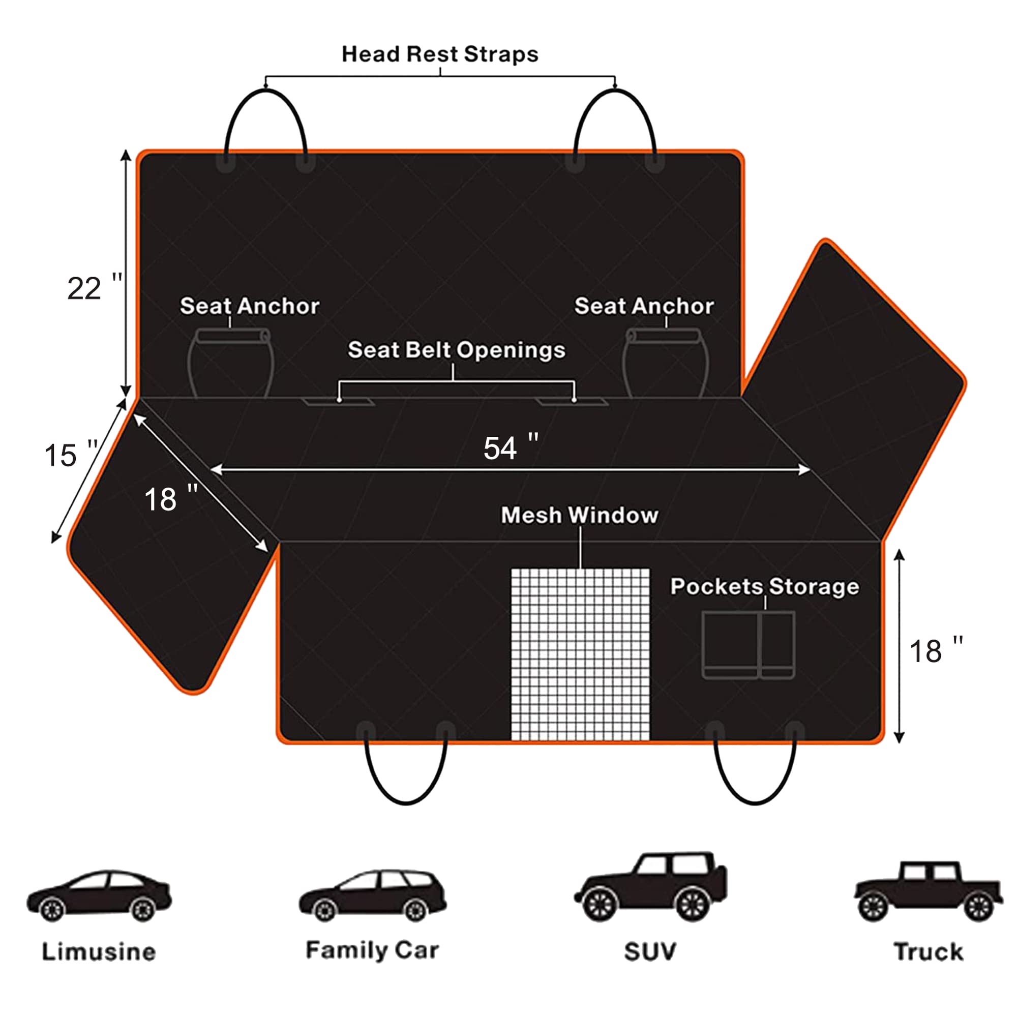 Femuar Dog Car Seat Cover, Waterproof Nonslip Pet Seat Cover for Back Seat with Storage Pockets Mesh Visual Window, Heavy Duty S