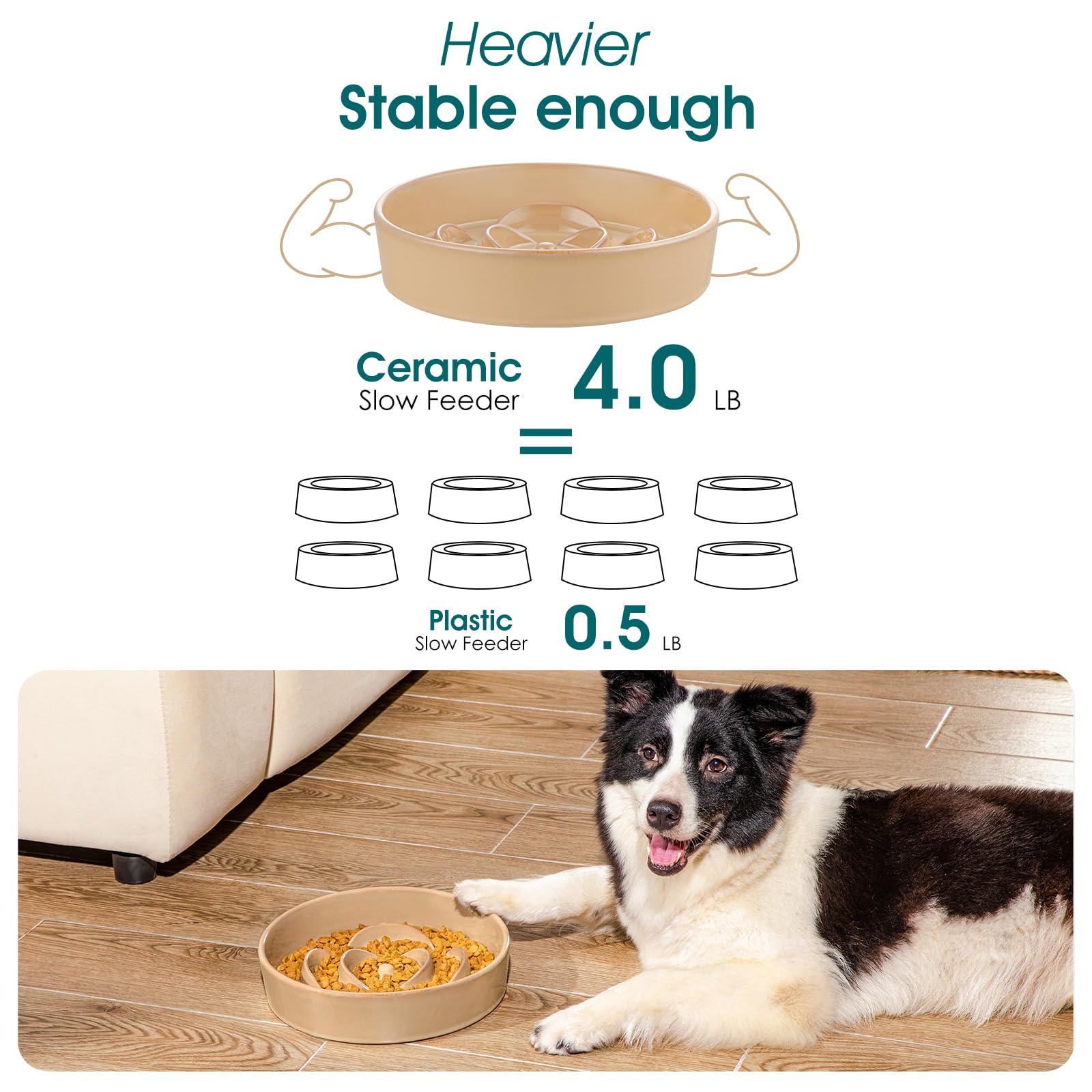 vancasso Slow Feeder Dog Bowl, 3 Cups Ceramic Slow Feeder for Large Breed, Puzzle Maze Dog Food Bowl for Fast Eater, Khaki