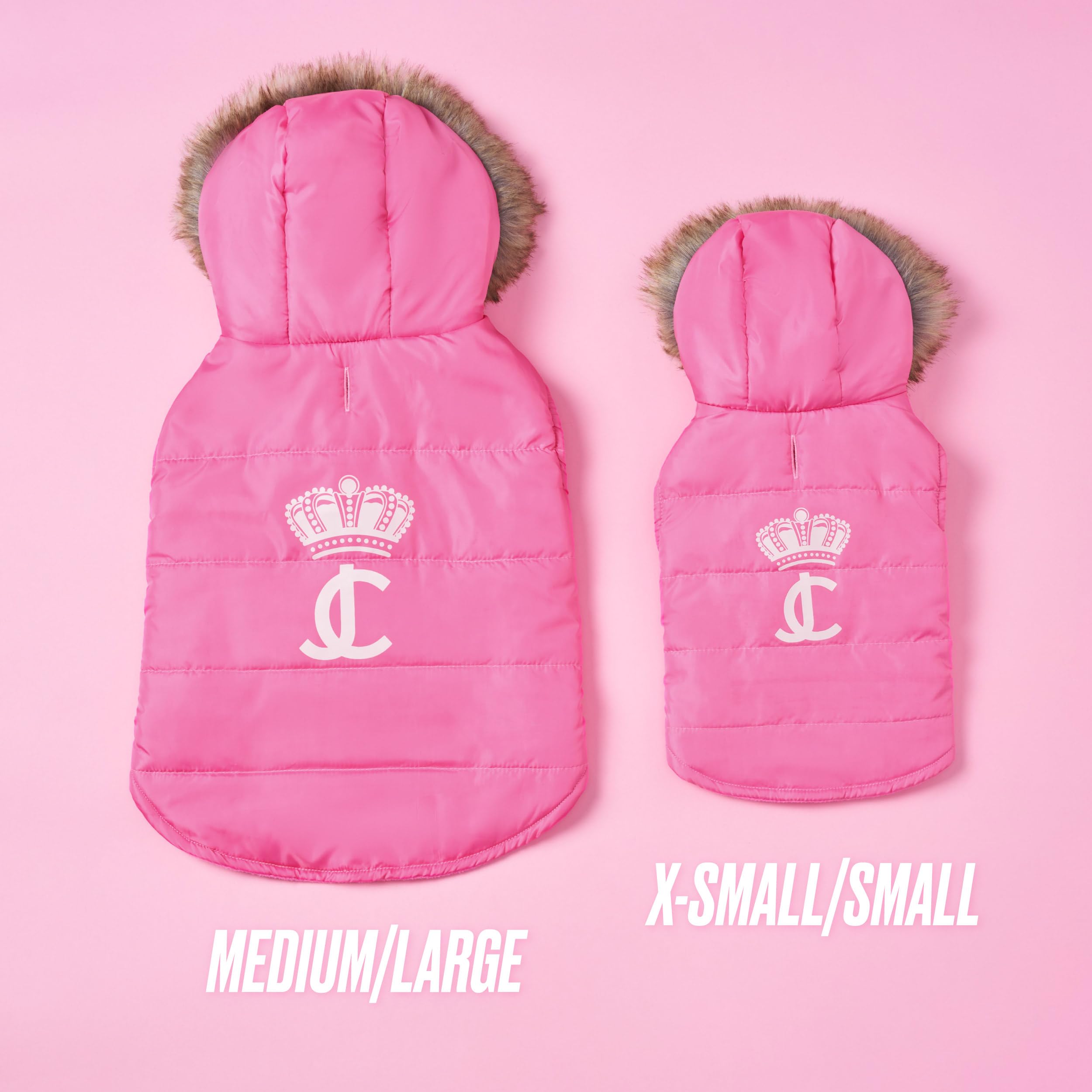 Juicy Couture Faux Fur Hooded Pet Jacket For Dogs And Cats - Hot Pink - Extra Small/Small