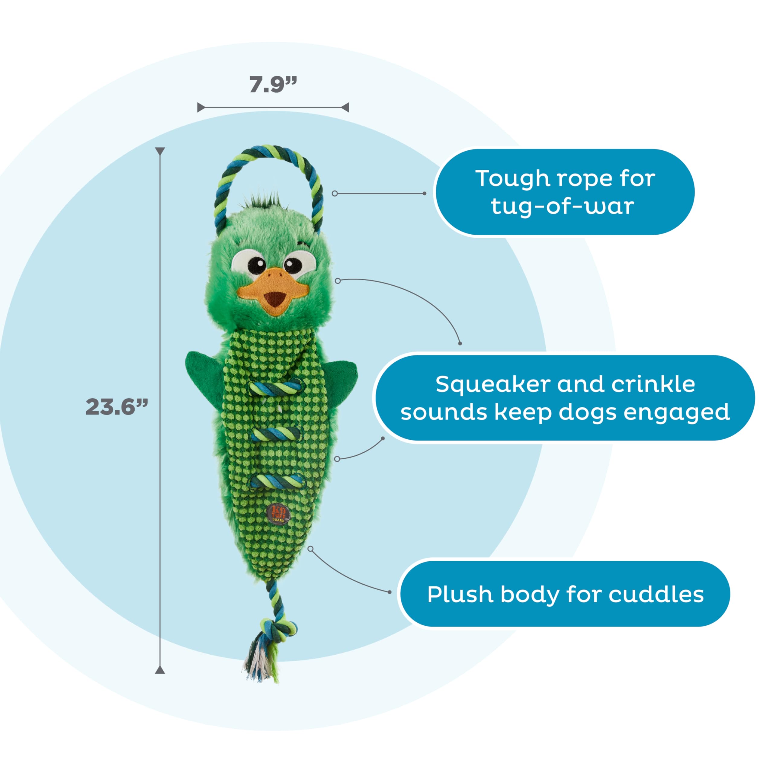 Outward Hound By Charming Pet Ropiez Mallard Rope Dog Tug Toy For Tugging Squeaky Fun, Green