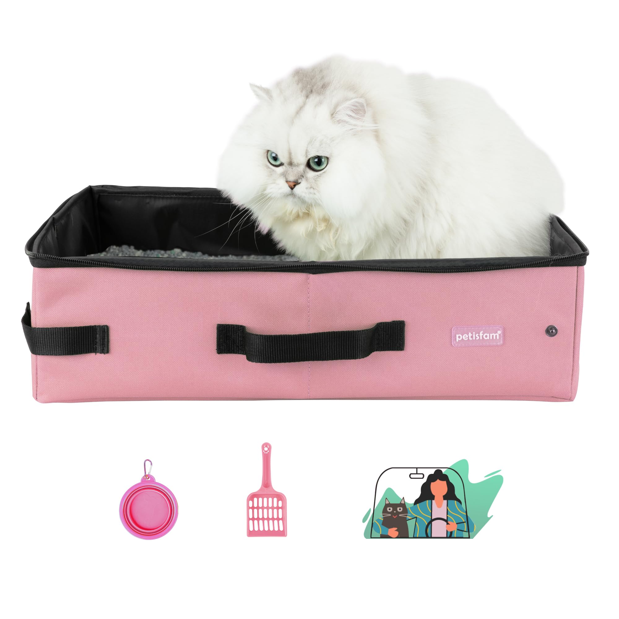 Smell-Contained Portable Cat Travel Litter Box with Zipped Lid to Keep Odor and Litter Contained. Lightweight to Carry to Anywhe