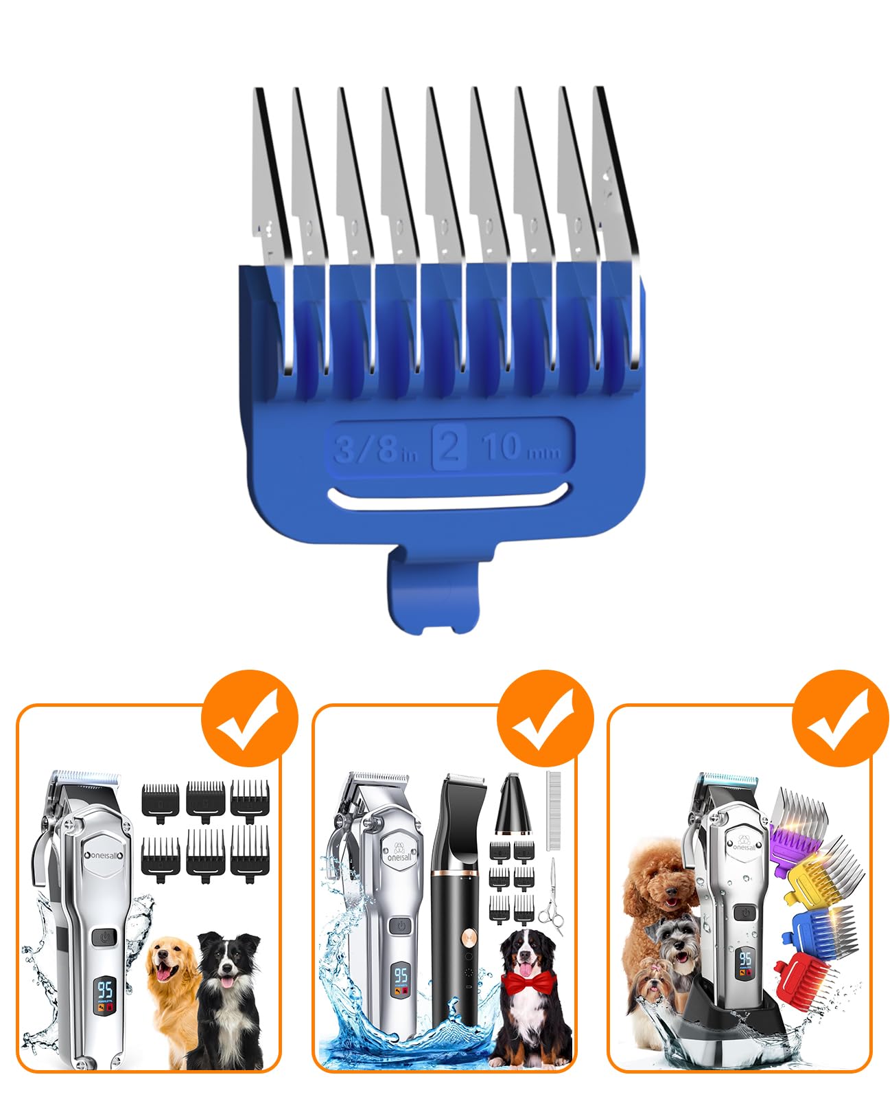 Oneisall 10 Mm Blue Metal Combs For Dog Clippers For Grooming For Thick Heavy Coats