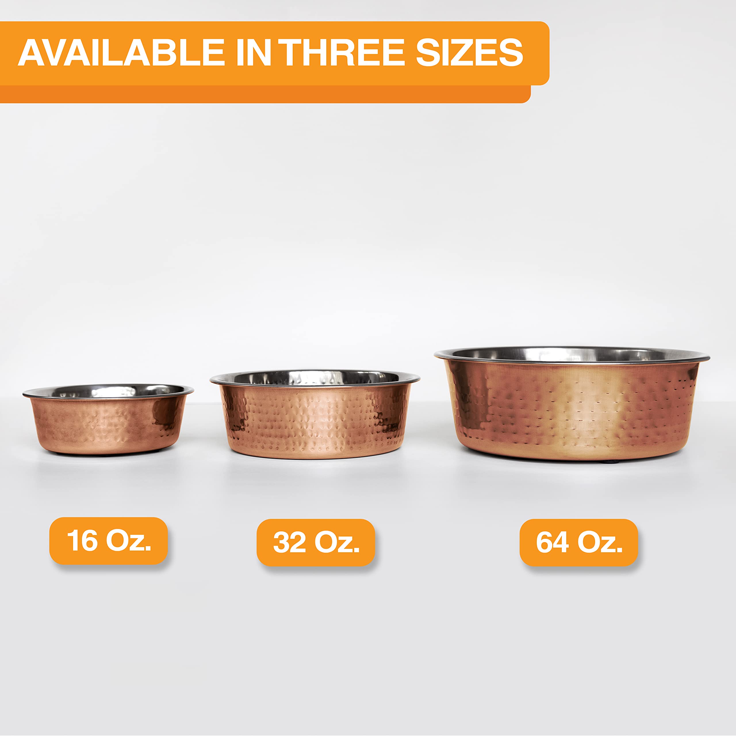 Neater Pet Brands Hammered Decorative Designer Bowls - Luxury Style Premium Dog and Cat Dishes (Medium, Copper)