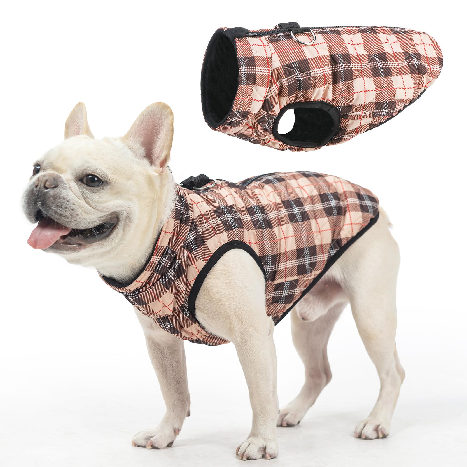 Scenereal Winter Coat With Harness For Small Medium Dogs, Waterproof Puffer Jacket With Zipper, Fleece Snow Clothes For Puppy