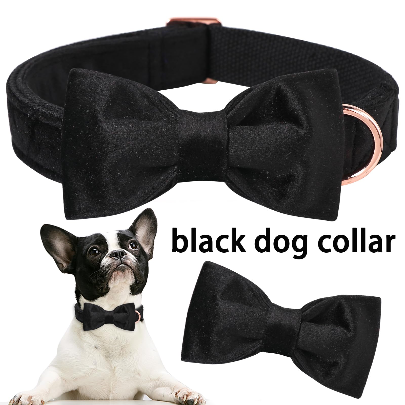ARING PET Bowtie Dog Collar,Velvet Dog Collars with Removable Bowtie, Adjustable Bowtie Collar for Girl and Boy Dogs.