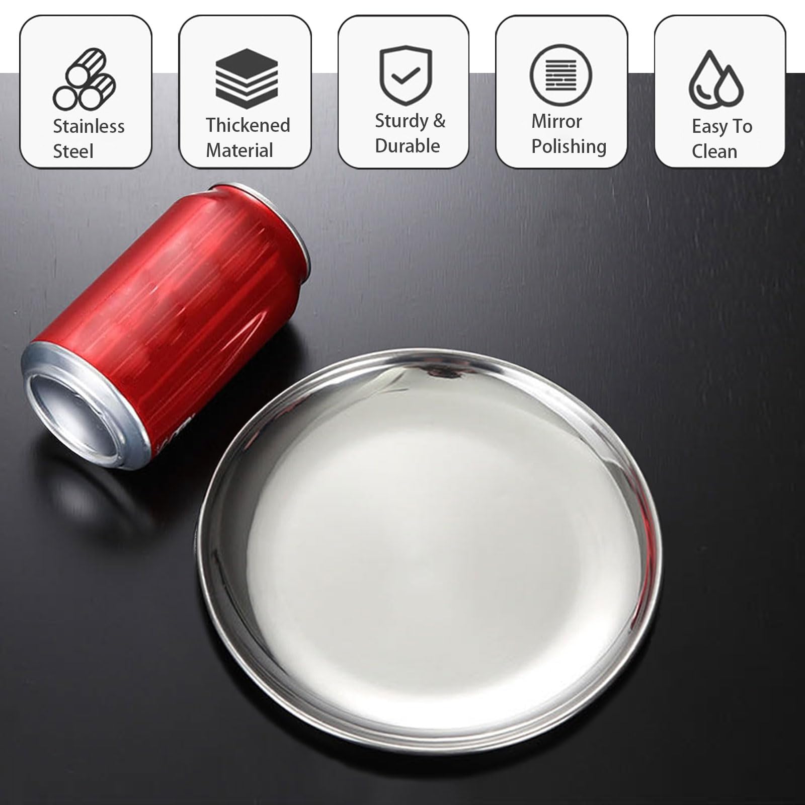 RMNHPTK Cat Food Dishes, Stainless Steel Shallow Bowls Relief Whisker Fatigue Cat Plates with Non-Slip Mats for Wet & Dry Food (