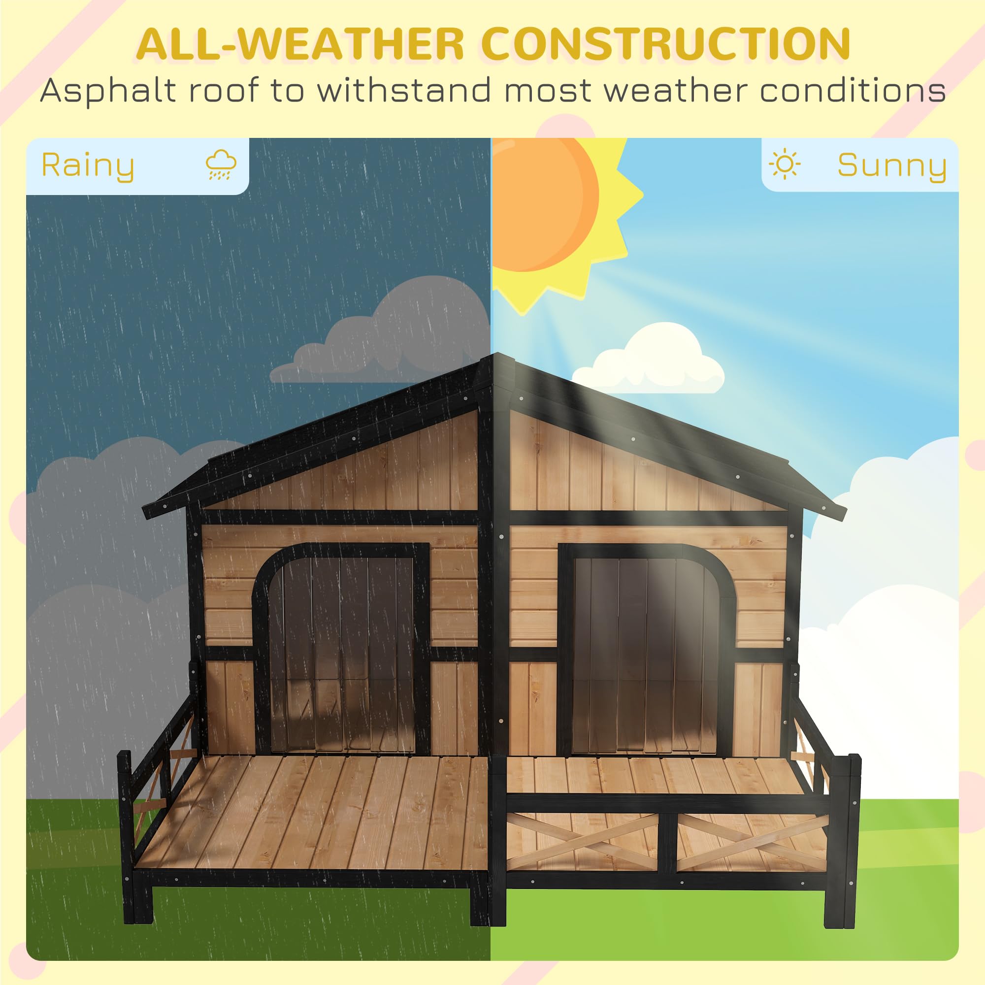 Pawhut Wooden Large Dog House Outdoor Double Xl Dog Kennel With Elevated Floor And Porch, Weatherproof Puppy Shelter For Small A