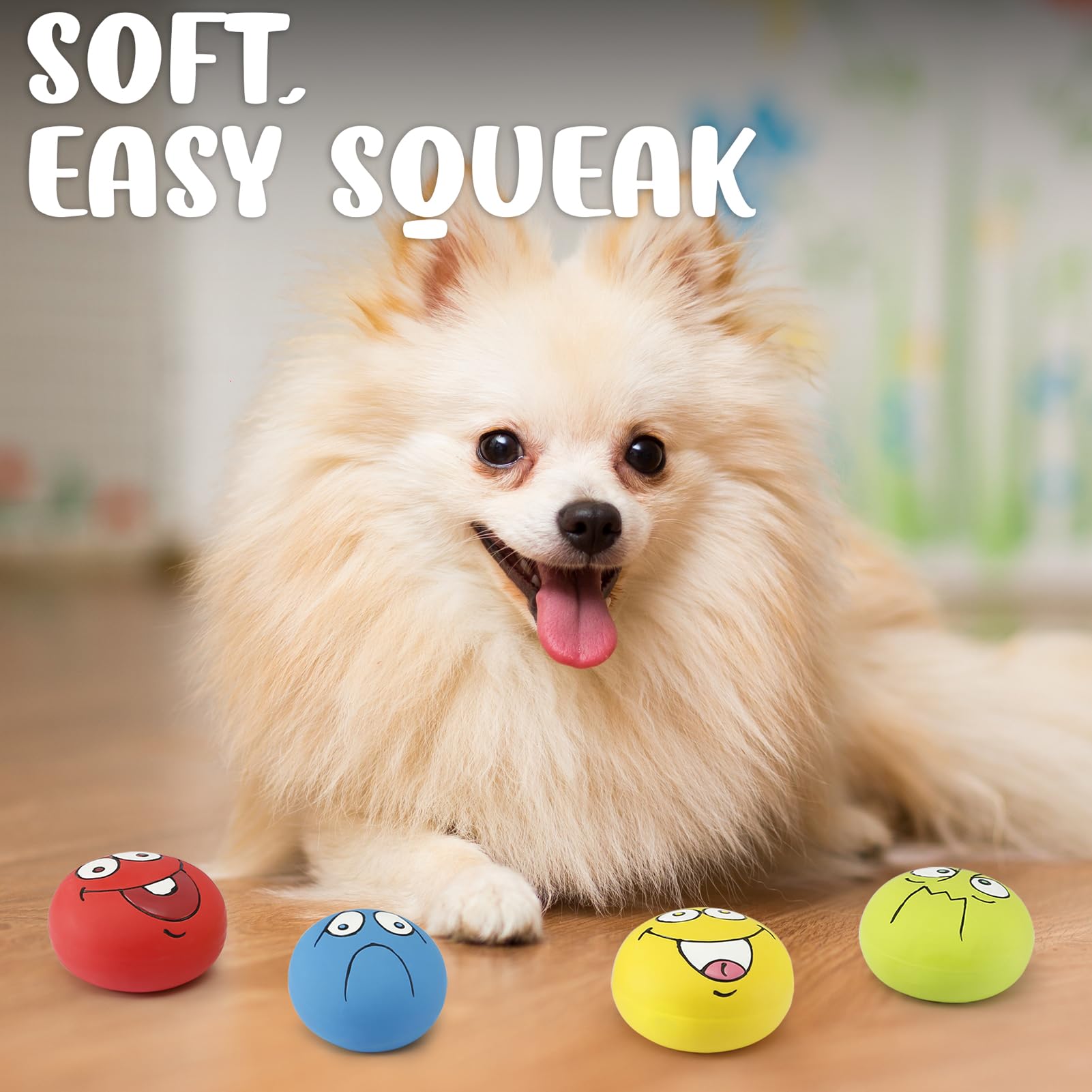 HDSX 4 Pack 2.8'' Smiley Face Squeaky Dog Toys Soft Dog Balls Latex Rubber Squeak Dog Toys for Small Medium Puppy Pet Dogs (Emoj