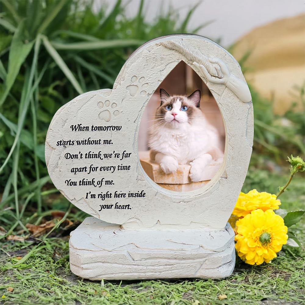 Jinhuoba Heart Shaped Pet Dog Memorial Stones With Photo Frame, Pet Dog Garden Stones Grave Markers Headstones Sympaty Memorial Gifts Loss Gifts Outdoor Or Indoor