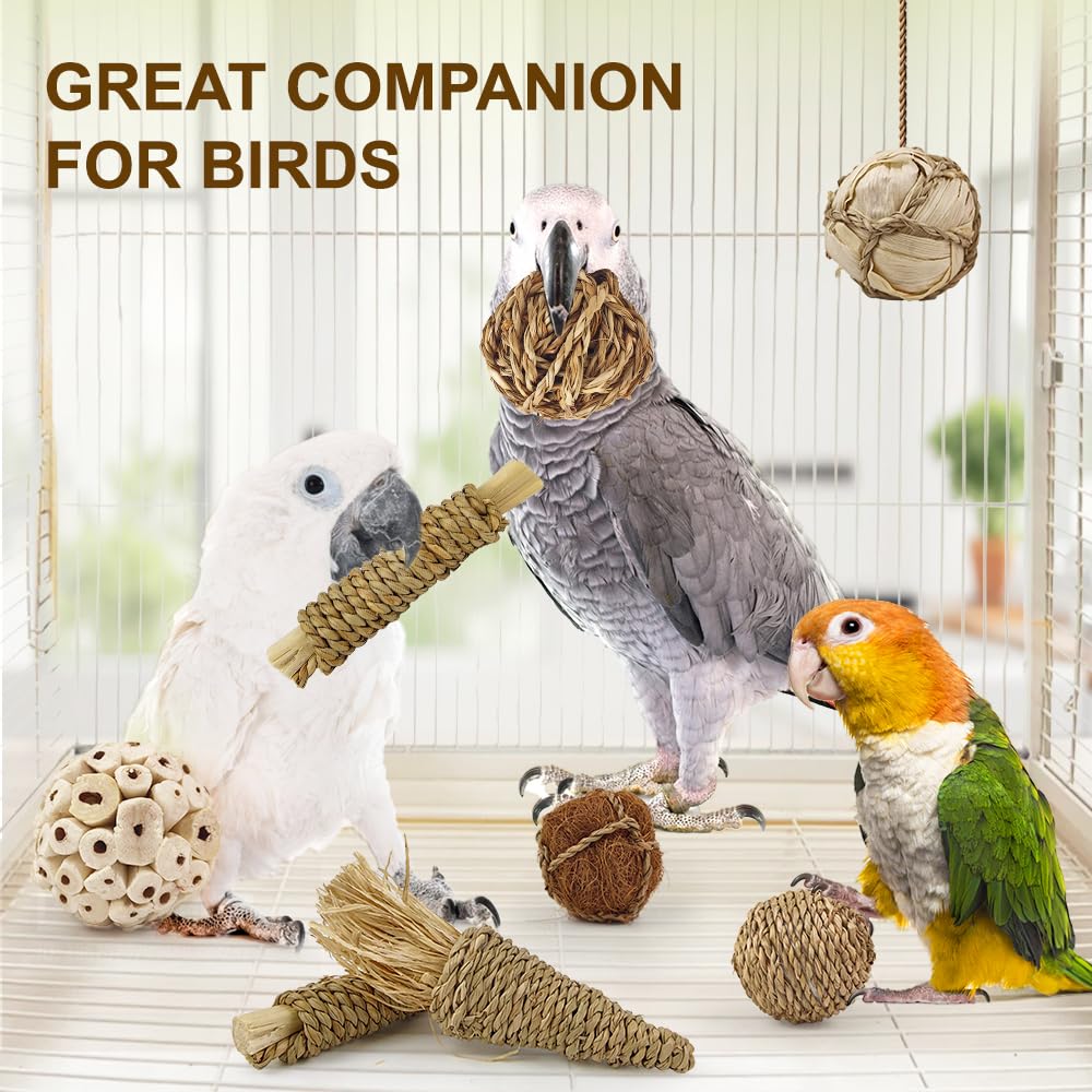 Wqy Groceryshop 7Pcs Bird Toy Large Chewing Balls - Natural Soft Chew Shredding & Foraging Toy For Cockatiel Conure Quaker Parro