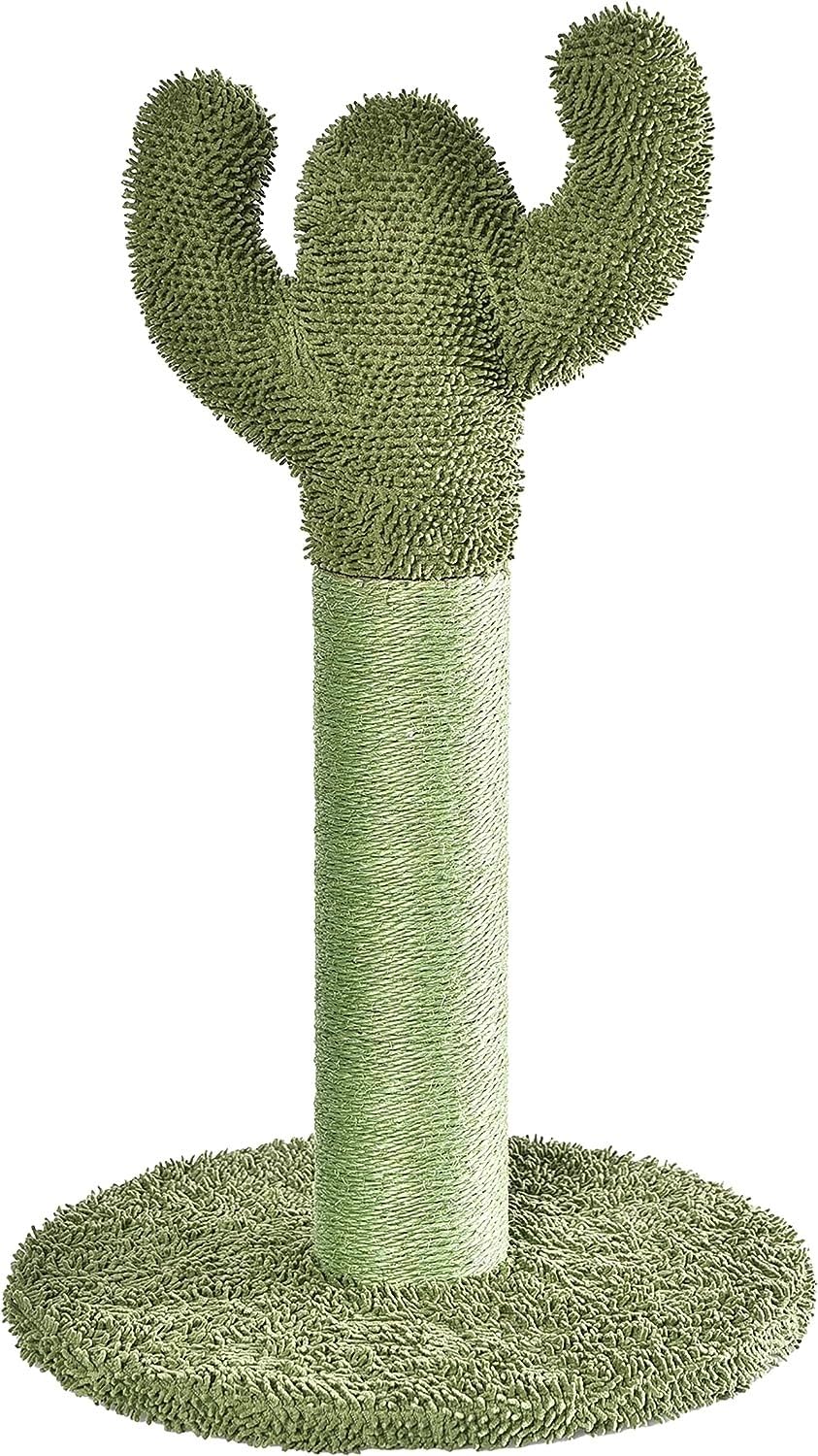 Amazon Basics Cat Scratcher - Indoor Cactus Single Cat & Kittens Scratching Post With Dangling Ball, Medium (25.6''H) - Green