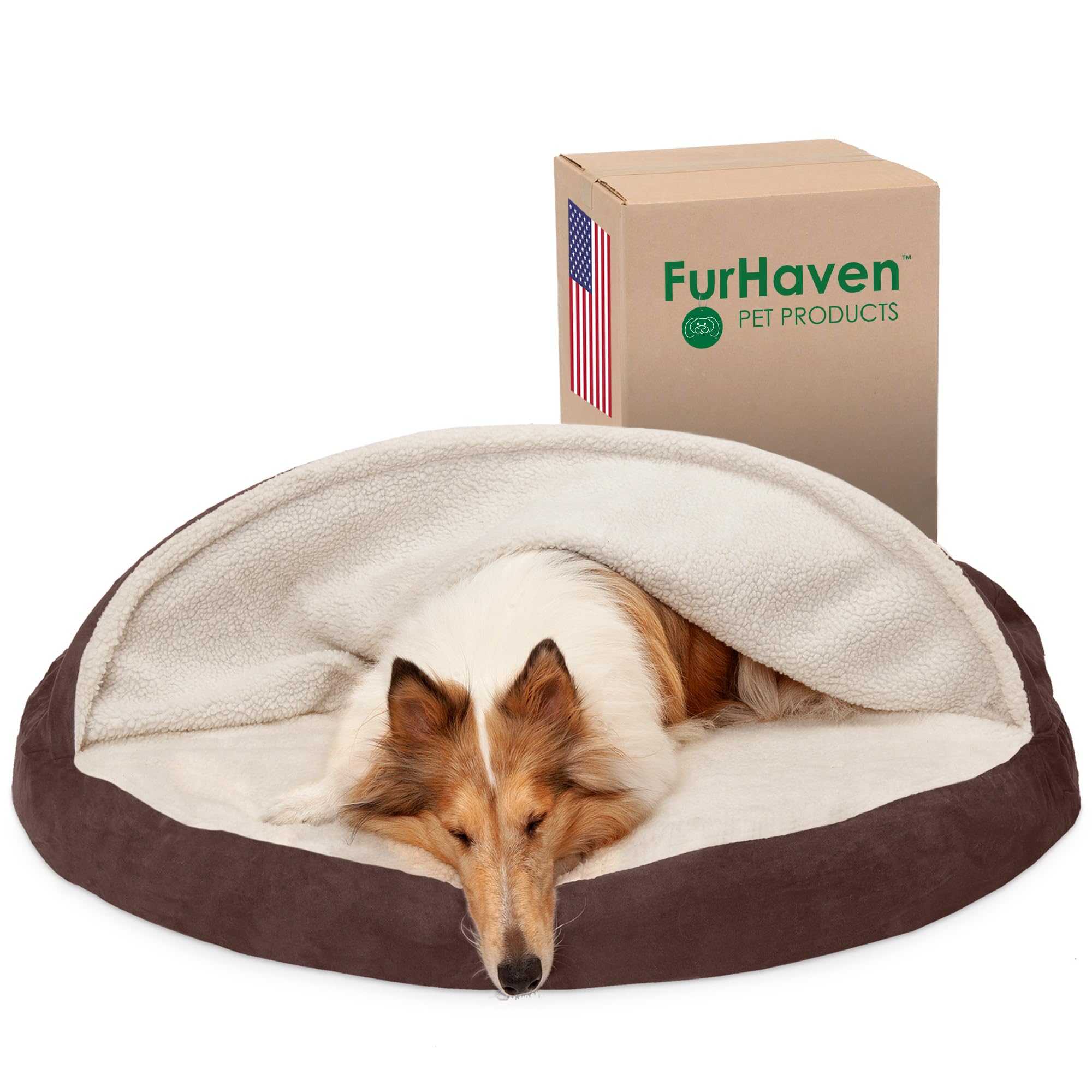 Furhaven 44 Round Orthopedic Dog Bed for Large Dogs w/ Removable Washable Cover, For Dogs Up to 80 lbs - Sherpa & Suede Snuggery