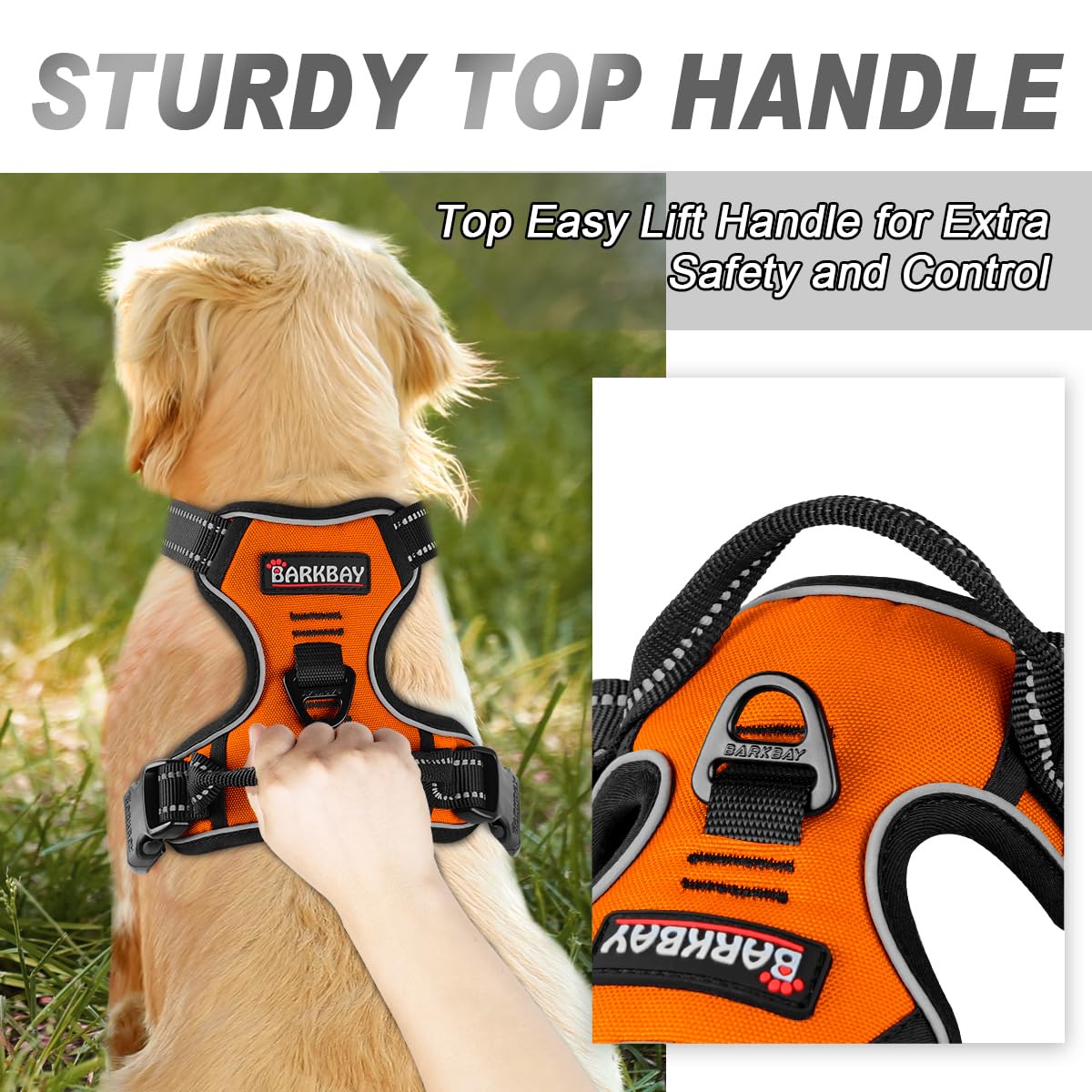 Barkbay No Pull Dog Harness Front Clip Heavy Duty Reflective Easy Control Handle For Large Dog Walking(Orange,Xl)